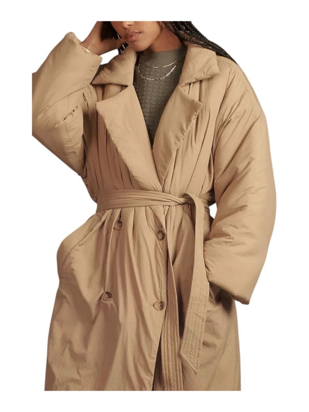 Good American Good American Puffer Trench Coat Khaki XXS/XS NWT Belted Li Size XS / US 0-2 / IT 36-38 - 3 Thumbnail