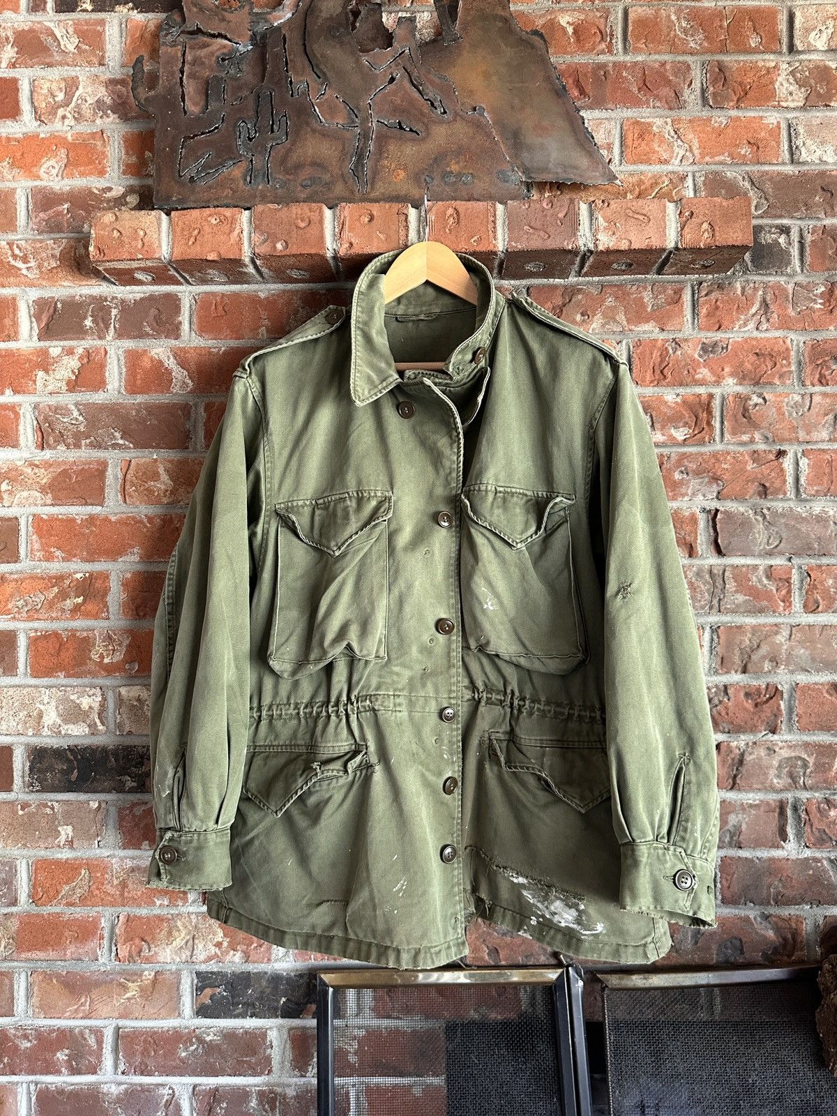 Vintage M-43 US Army Field Jacket Taxi Driver USMC ww2 trashed Size US L / EU 52-54 / 3 - 2 Thumbnail