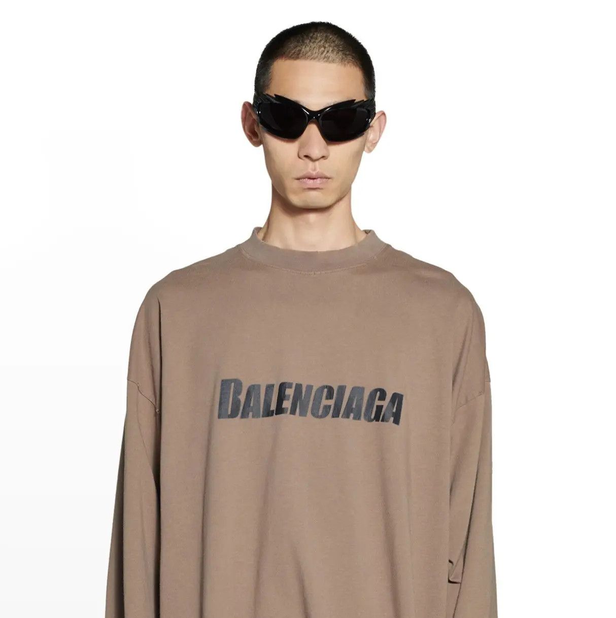 Balenciaga o1mt1gz0924 Caps Long Sleeve T- Shirt Oversized in Brown Size US XXL / EU 58 / 5 - 3 Thumbnail