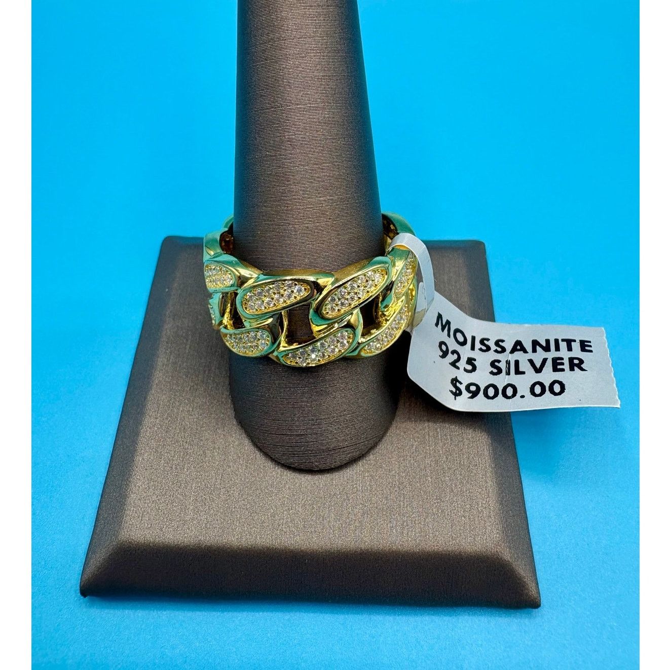 Jewelry NWT SZ. 12 (11.75)- 3CTW Moissanite Gold over 925 Cuban Ring Size ONE SIZE - 1 Thumbnail