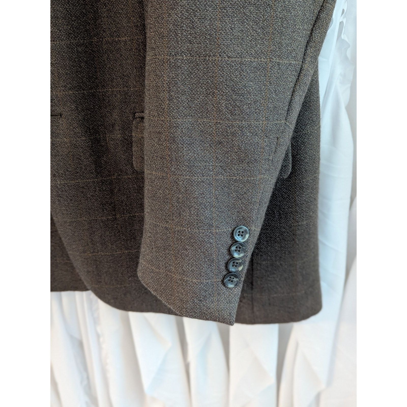 Oscar De La Renta 40R Brown 100% Wool Light Plaid 2 Button Notch Lapel Blazer Size 40R - 15 Thumbnail