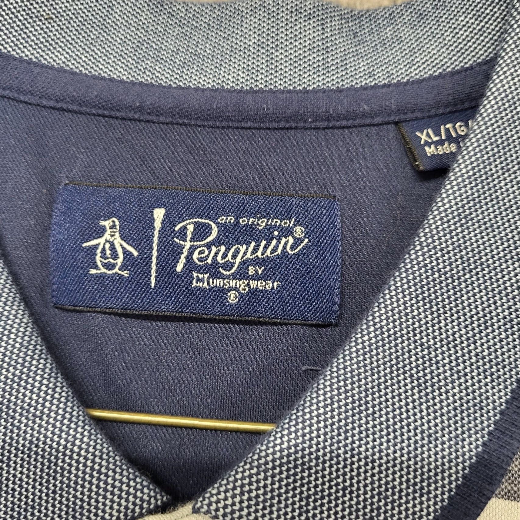 Original Penguin Penguin by Munsingwear Shirt Mens XL/T Gray Blue Stripe Pima Cotton Golf Polo Size US XL / EU 56 / 4 - 2 Thumbnail