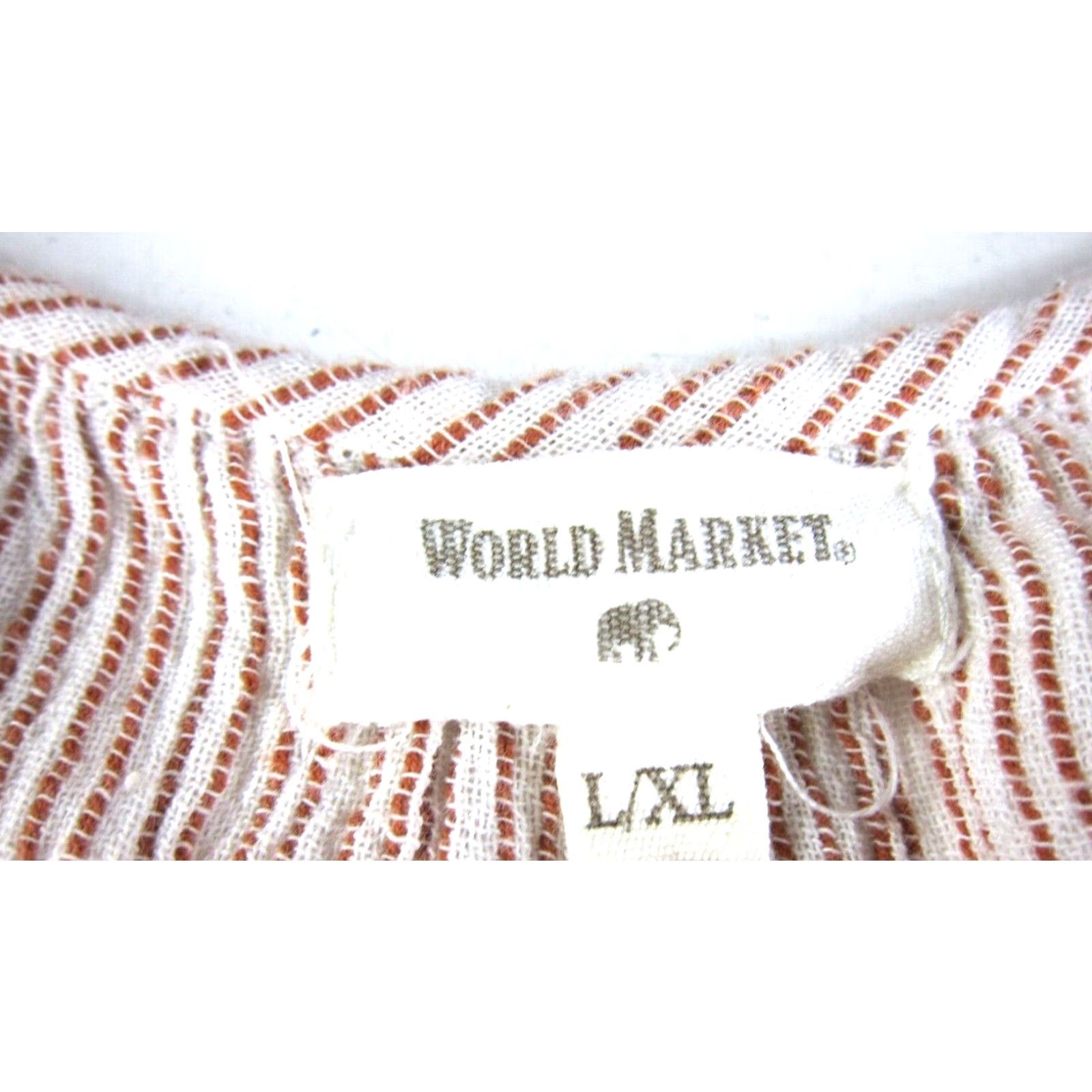 Vintage World Market Jumpsuit Women's Stripe 100% Cotton V-Neck Wide-Leg L-XL Brown Pattern Striped Pocket 50s 60s 70s 80s 90s Clothing Distressed Vintage Size 36" / US 14 / IT 50 - 3 Thumbnail