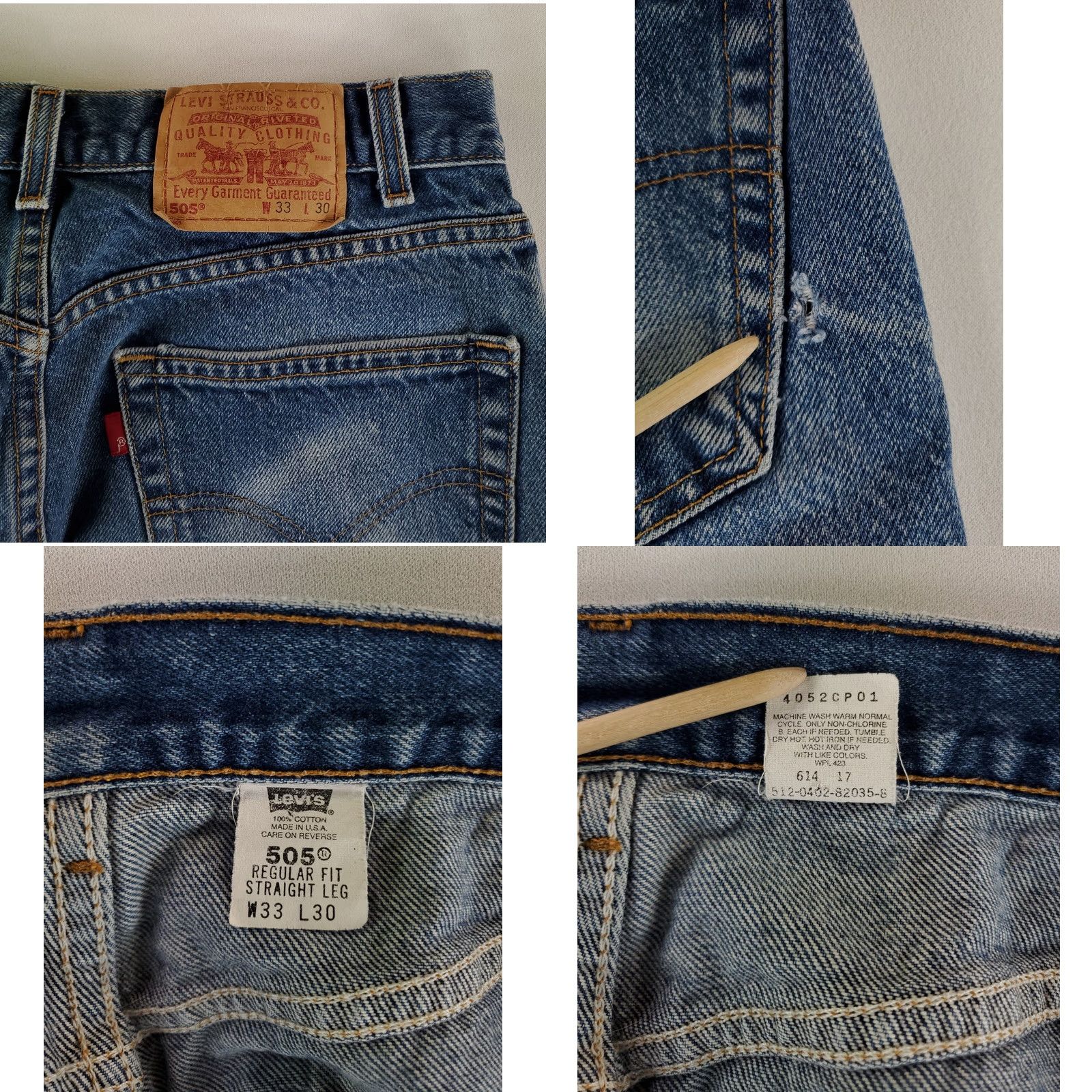 Levi's VINTAGE Levi's 505 Jeans VTG Y2K Made USA Whiskering Mens 31x29 Actual 31x30 Blue Straight Jeans Men Size US 31 - 10 Thumbnail