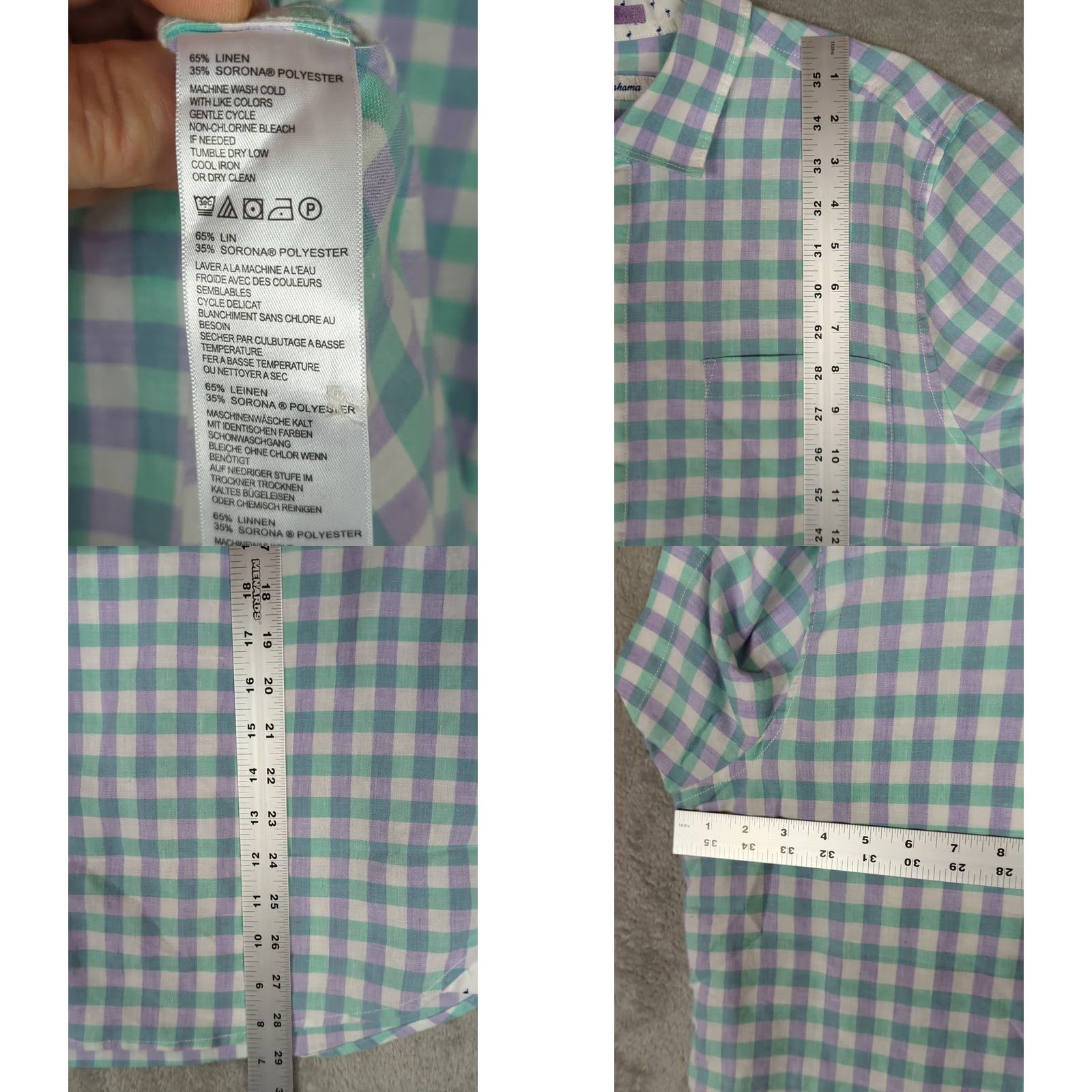 Tommy Bahama Tommy Bahama Shirt Mens Size L Lavender/green Linen/ Cotton Blend Short Sleeve Button Up Size US L / EU 52-54 / 3 - 8 Thumbnail