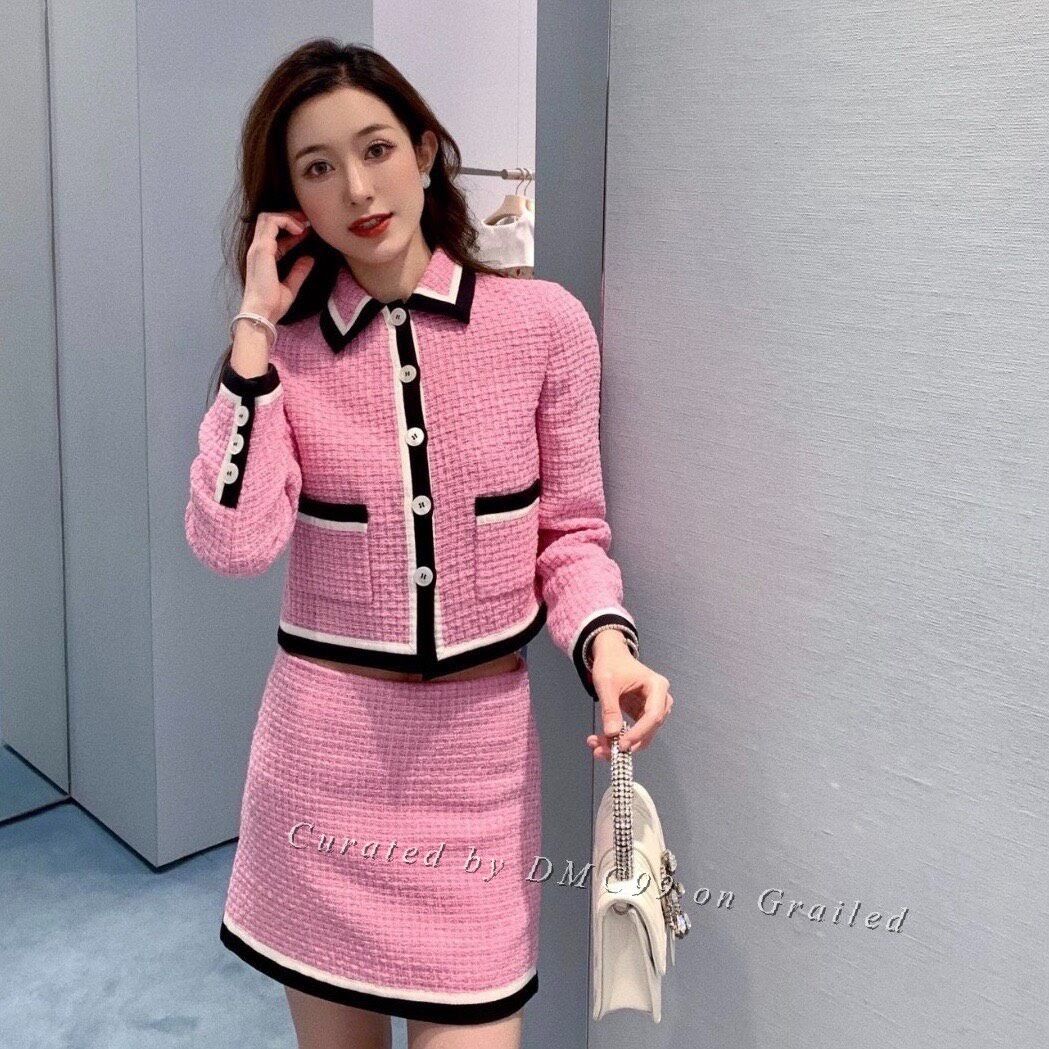 Miu Miu MIUMIU FW22 Pink Tweed A-Line Skirt | Grailed