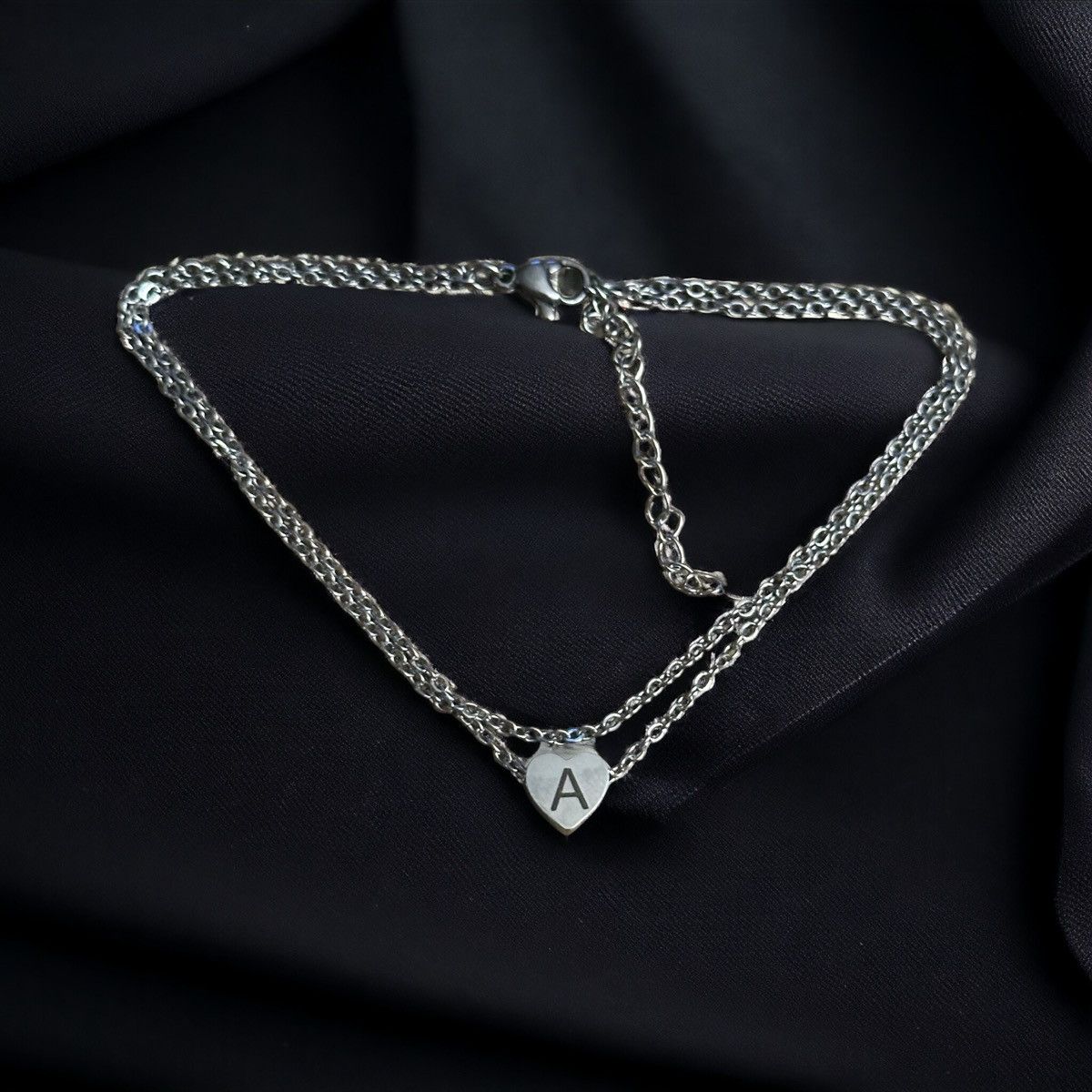 Other Stainless steel double chain heart shaped letter A anklet Size ONE SIZE - 1 Thumbnail