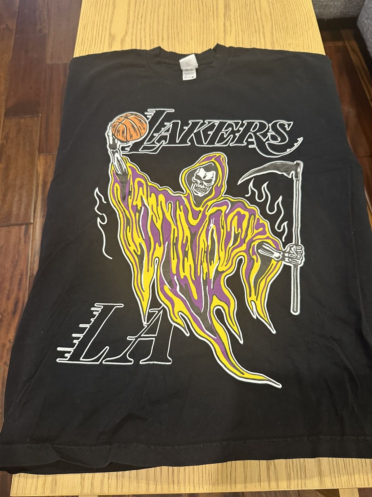 image of L A Lakers x Warren Lotas • La Lakers Reaper Tee in Black, Men's (Size XL)