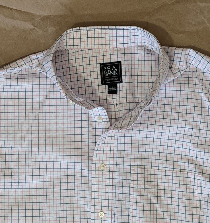 Jos. A. Bank Traveler men's pink blue plaid short sleeve button up shir Size US L / EU 52-54 / 3 - 3 Thumbnail