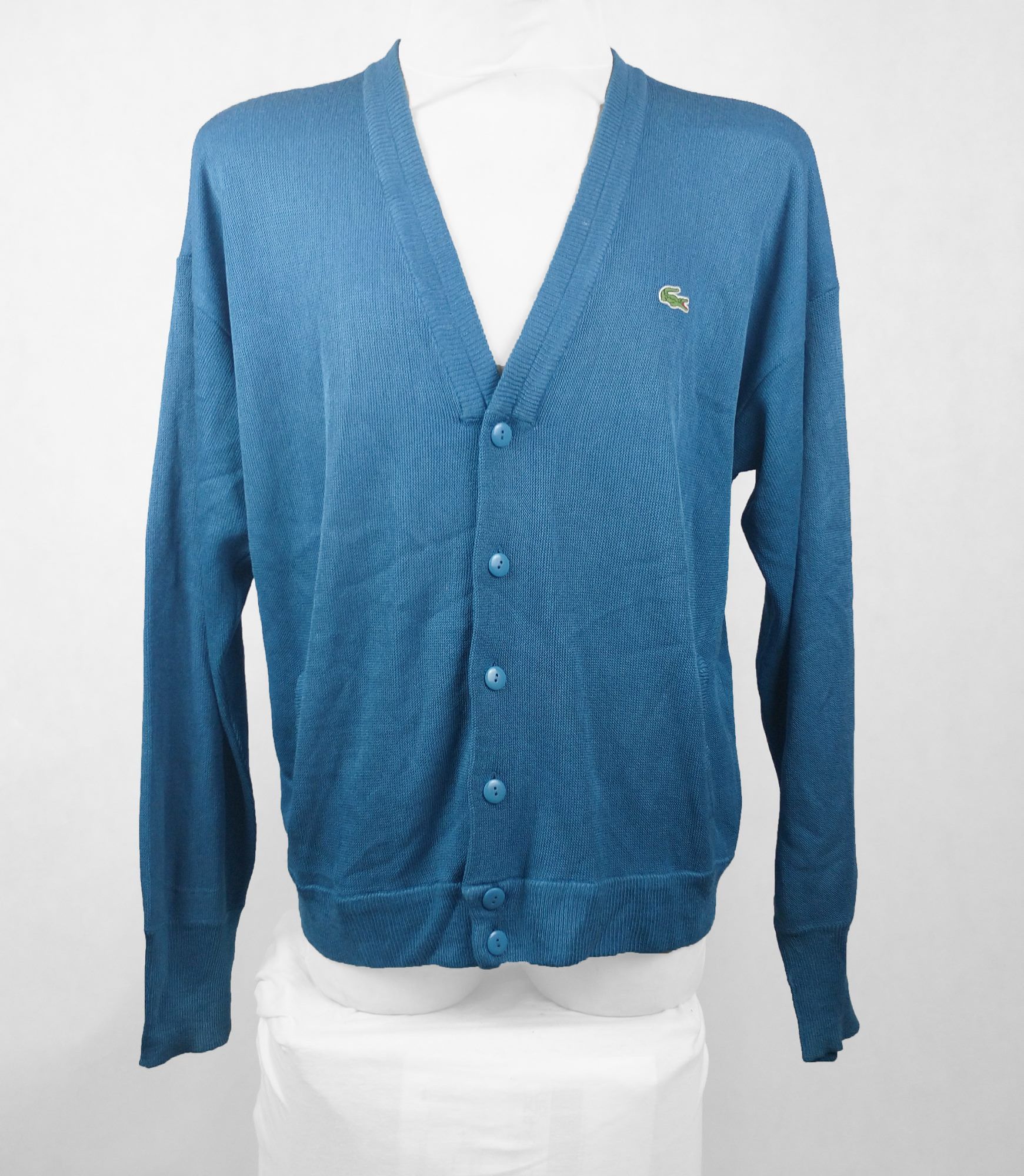 80s-90s usa製 LACOSTE blue knit cardigan Vintage 80s Lacoste Navy Blue Knit V-Neck Preppy Tennis