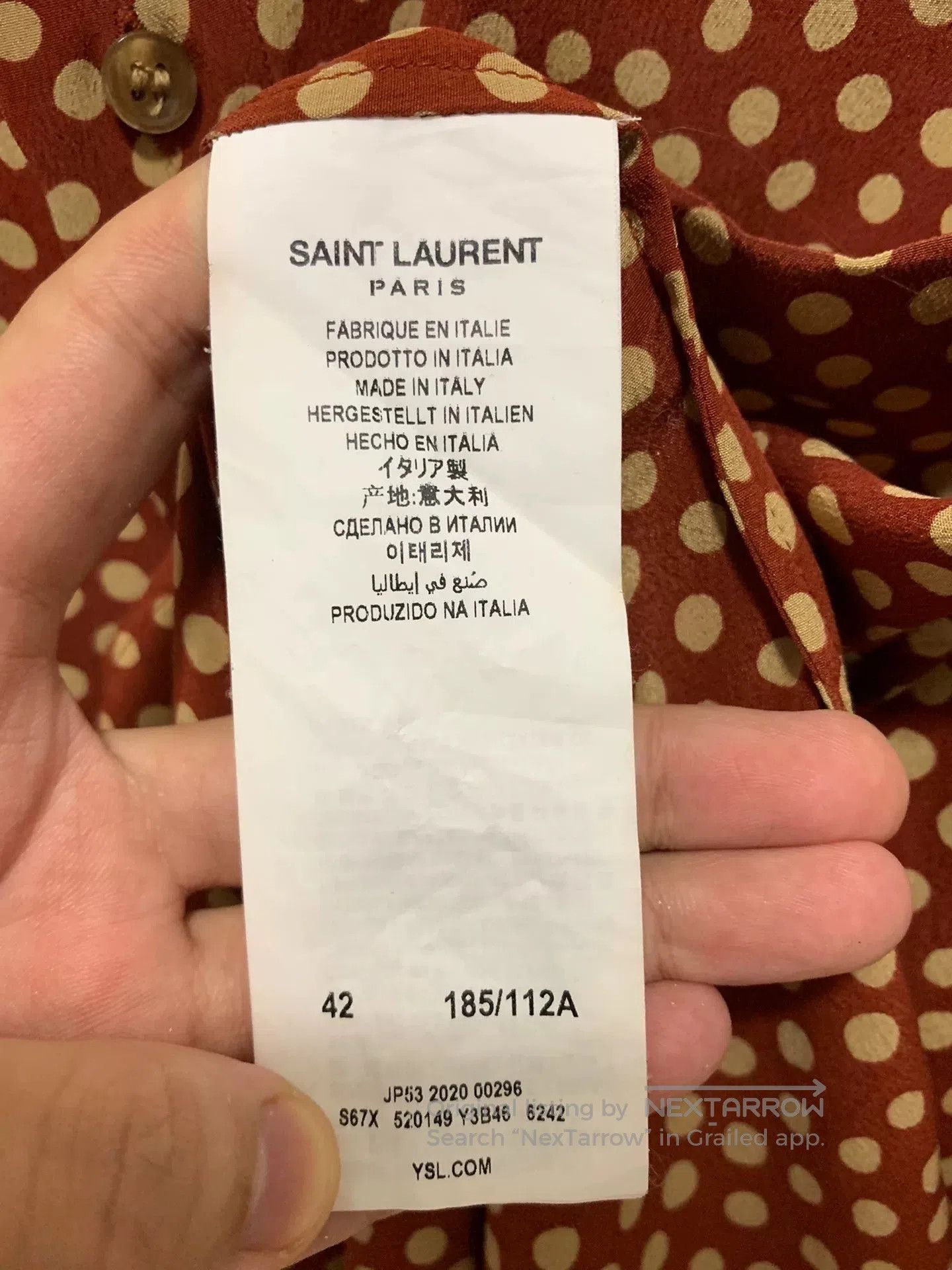 Saint Laurent Paris Saint Laurent Orange Silk Polka Dot Shirt. Size US XS / EU 42 / 0 - 4 Thumbnail