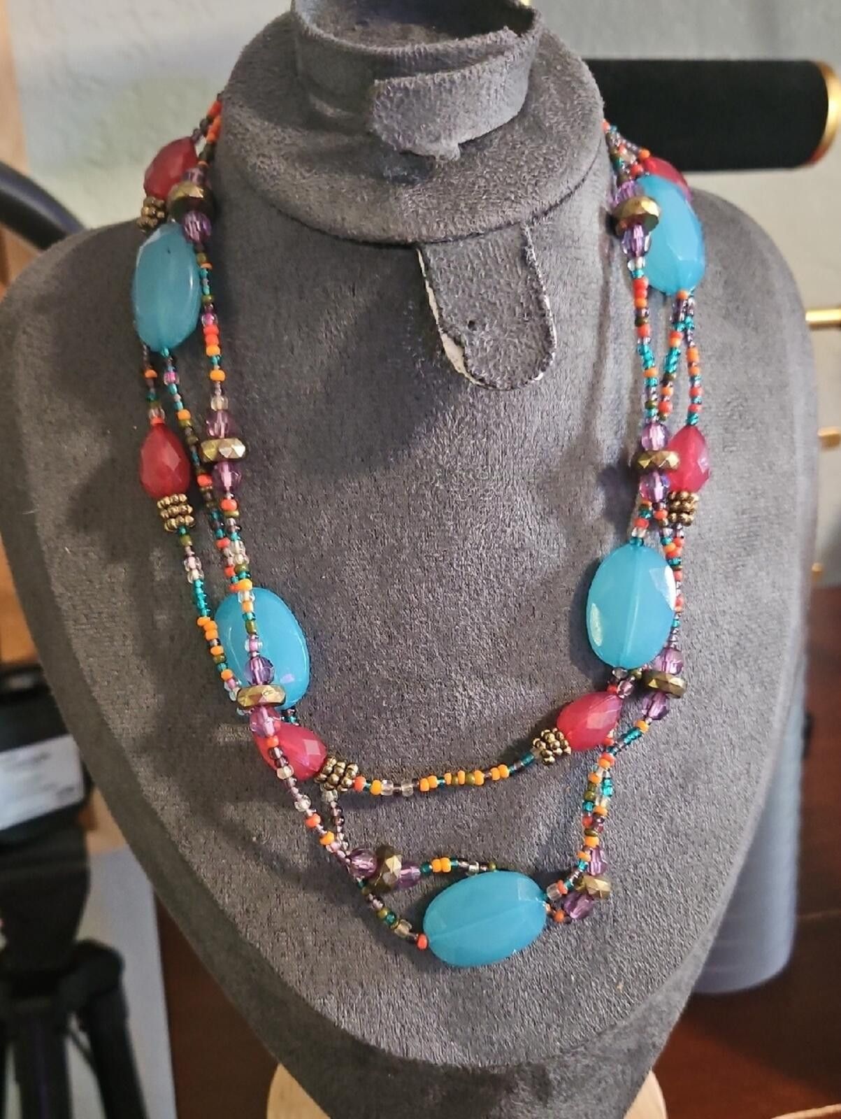 Other Layered Turquoise Colored & Pink Beaded Necklace Size ONE SIZE - 1 Thumbnail
