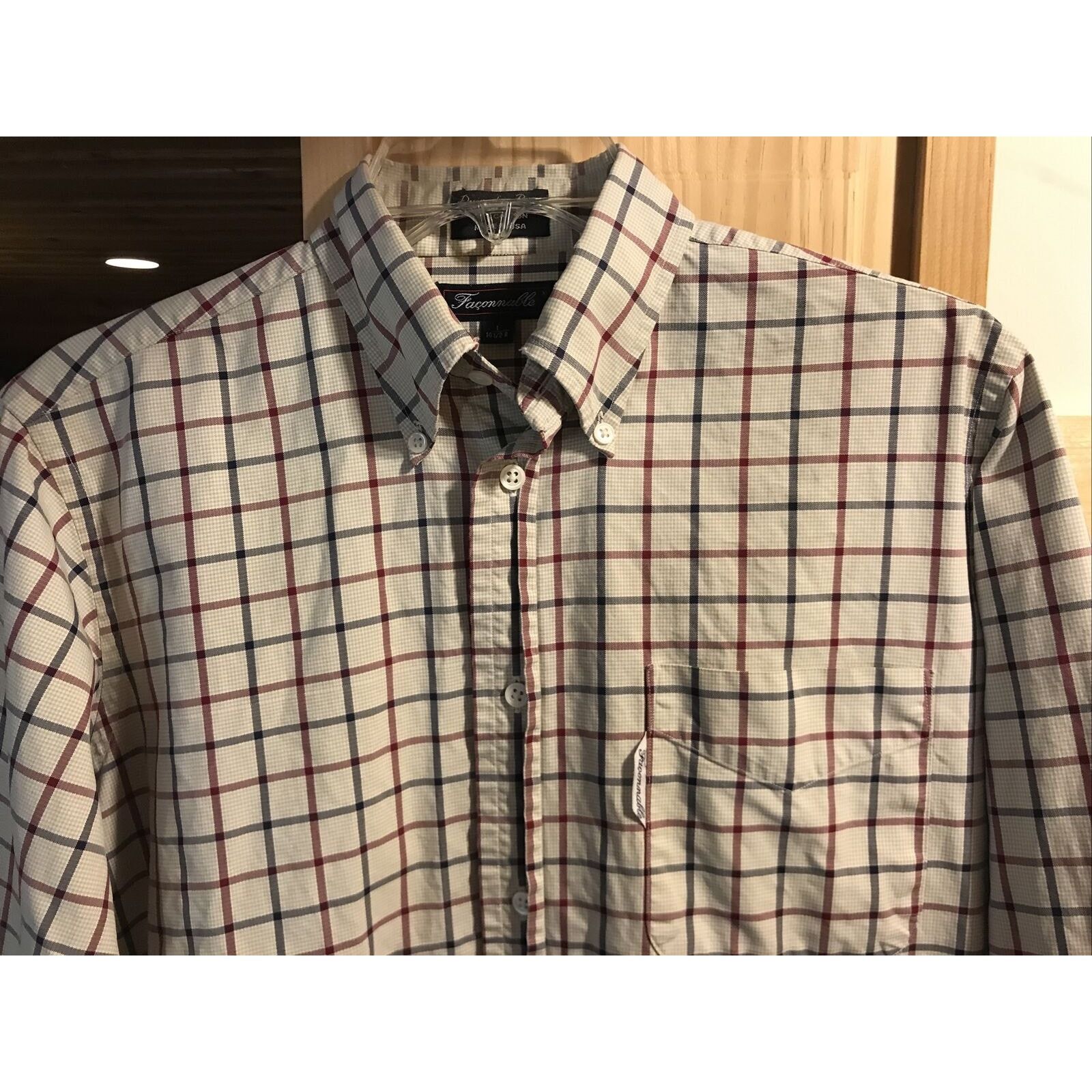 Faconnable Façonnable Men’s 14.5 Beige Red Blue Check LS Cotton Shirt Size US M / EU 48-50 / 2 - 7 Thumbnail
