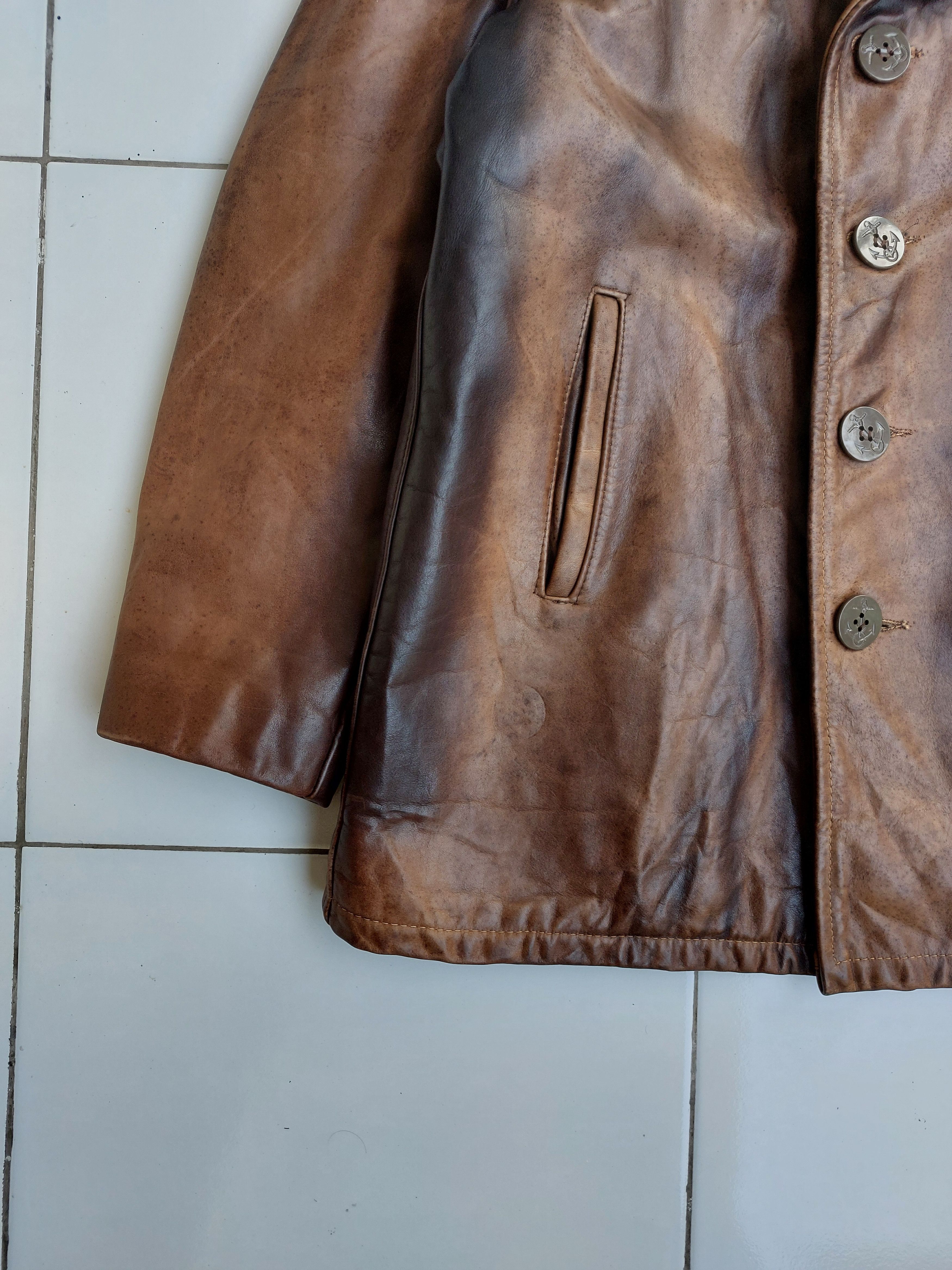 Schott SCHOTT 740N PEA COAT VINTAGE LEATHER JACKET Size US XL / EU 56 / 4 - 6 Thumbnail