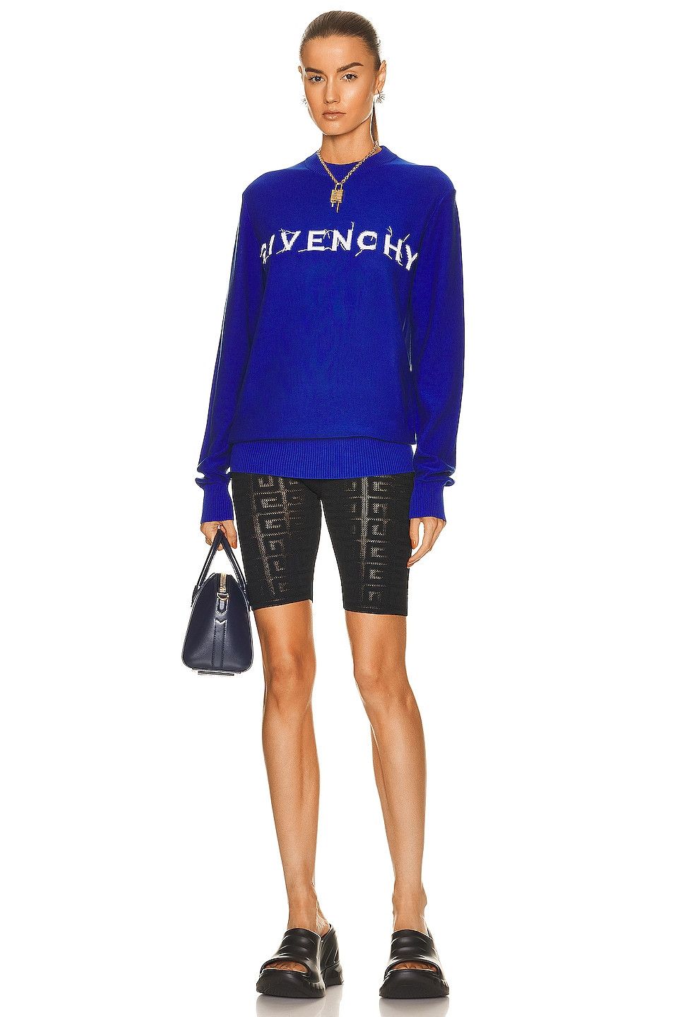Givenchy o1srvl11e0326 555 / Intarsia-Knit Logo Jumper in Blue Size XL / US 12-14 / IT 48-50 - 4 Thumbnail