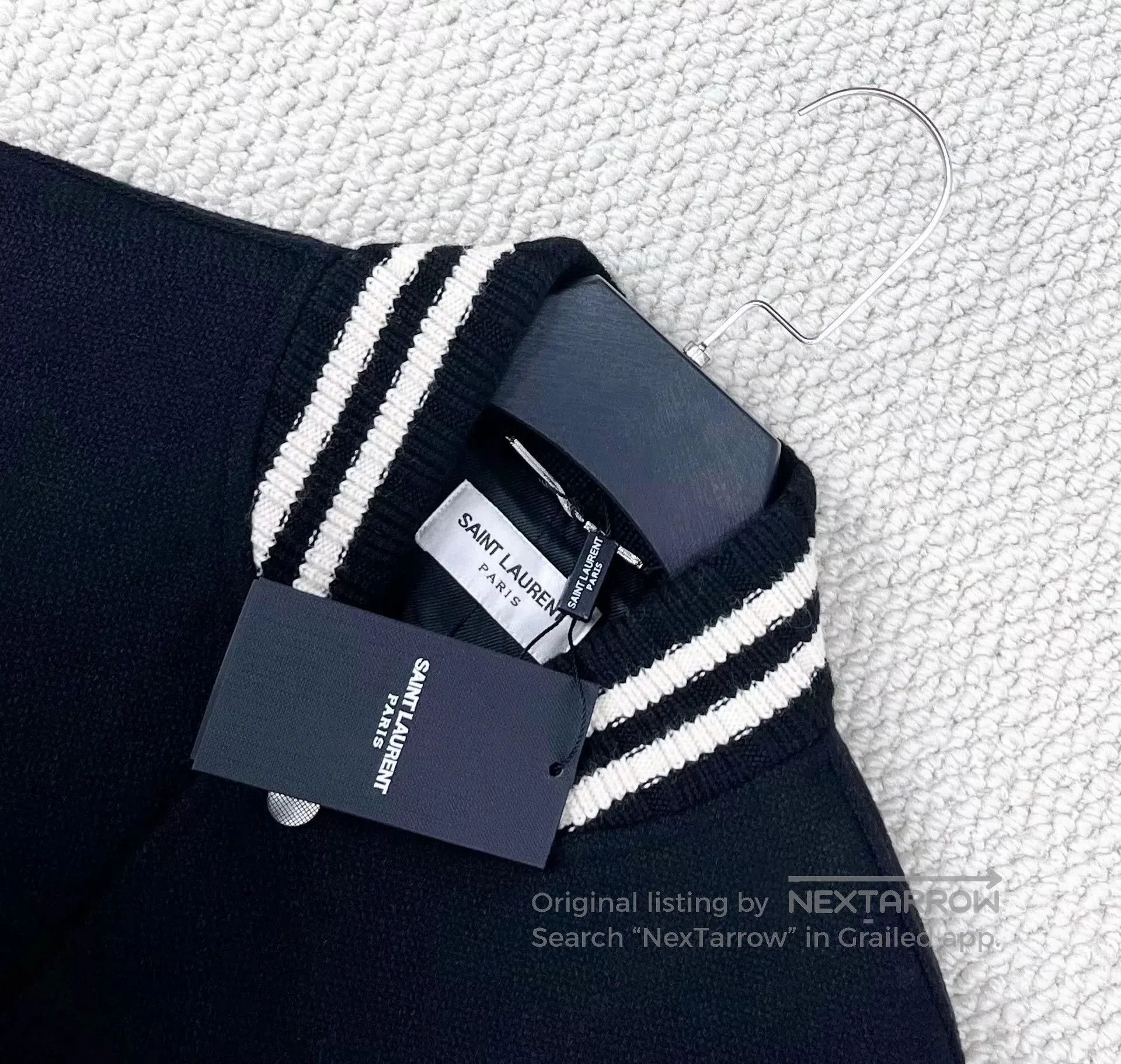 Saint Laurent Paris Saint Laurent Black Striped Wool Baseball Jacket. Size US M / EU 48-50 / 2 - 3 Thumbnail