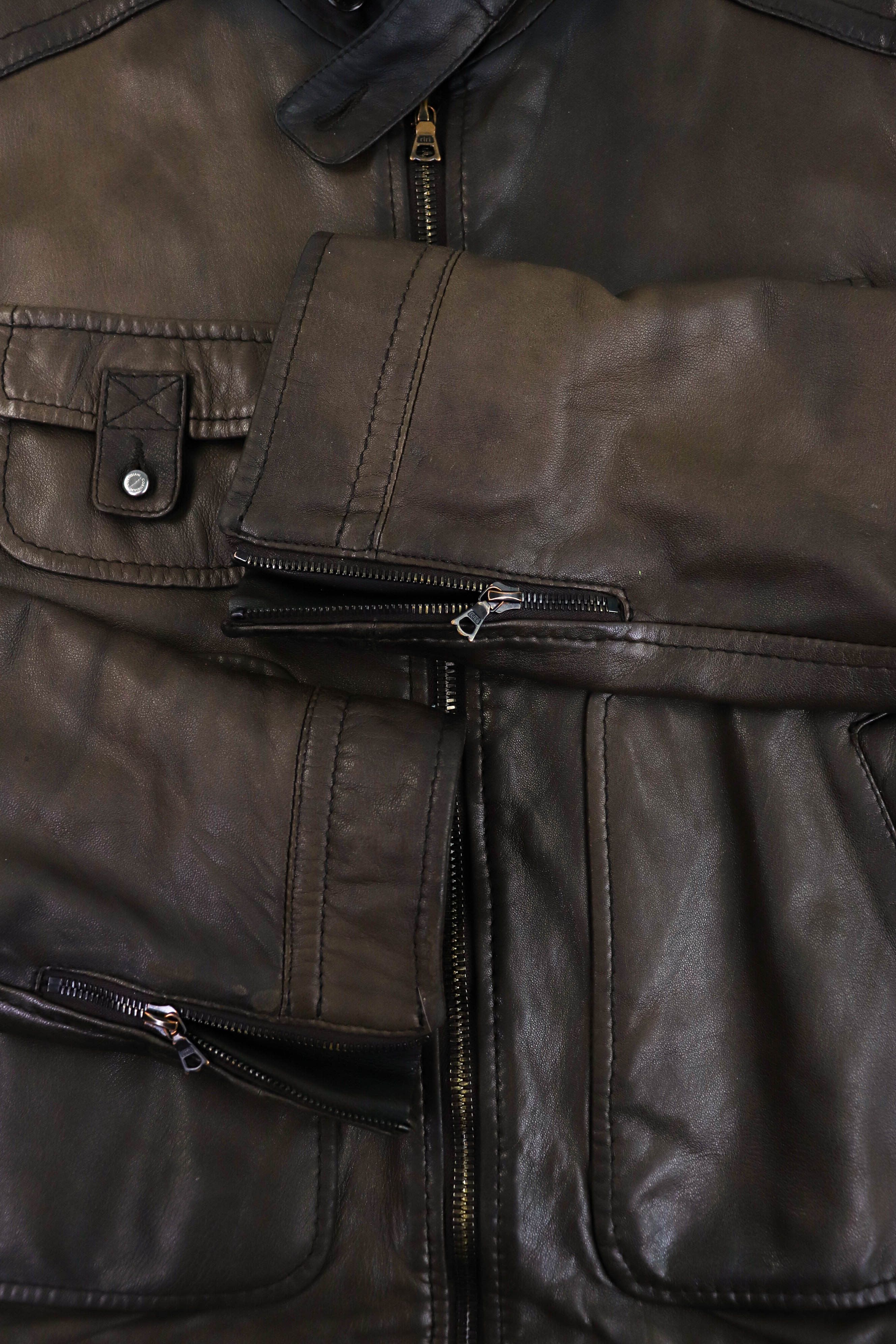 Cortigiani CORTIGIANI Faded Dark Brown RiRi Zippers Leather Jacket Size US M / EU 48-50 / 2 - 8 Thumbnail