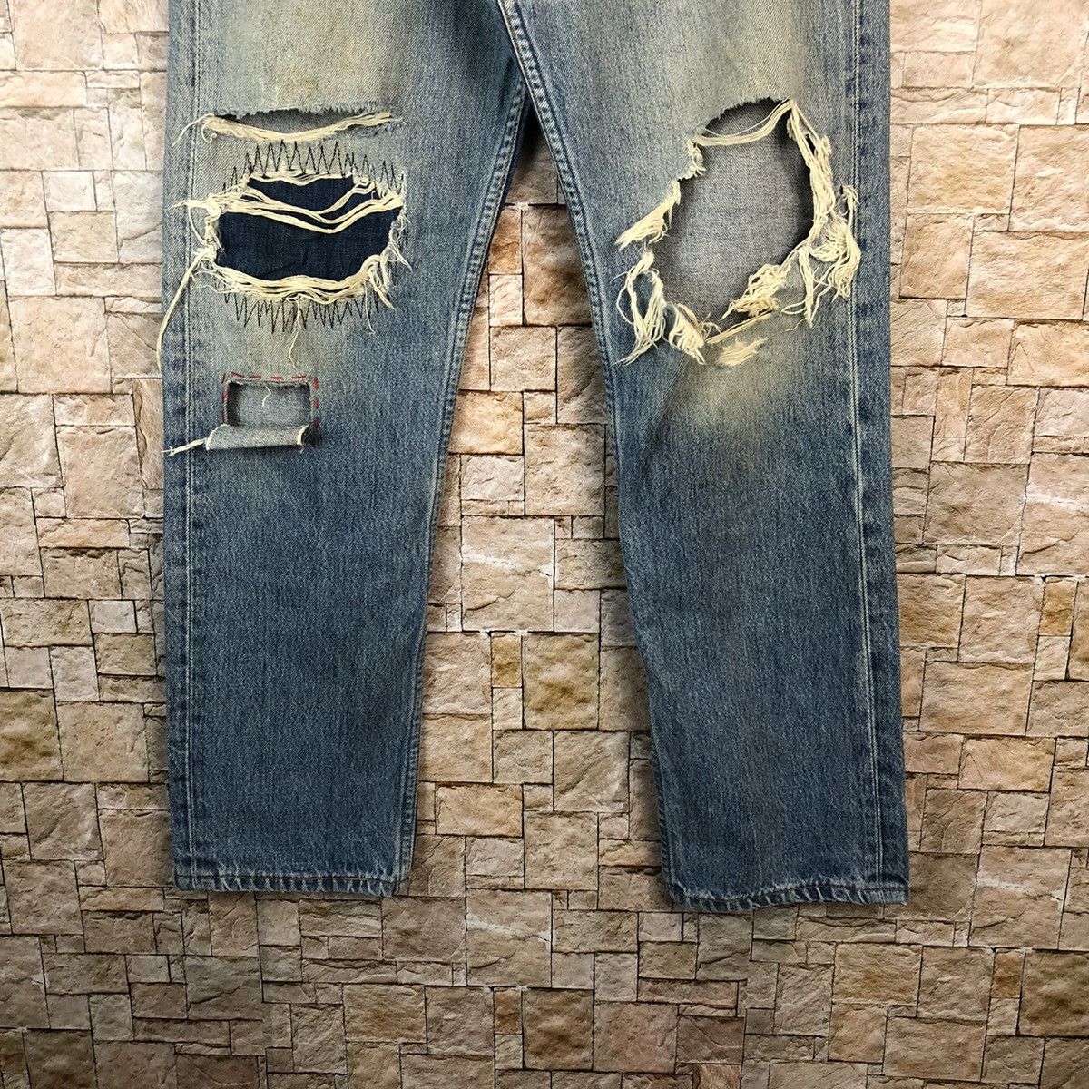 Levi's D 501 Levis patchwork ripped Distressed Denim Pants #A1013 Size US 32 / EU 48 - 7 Thumbnail