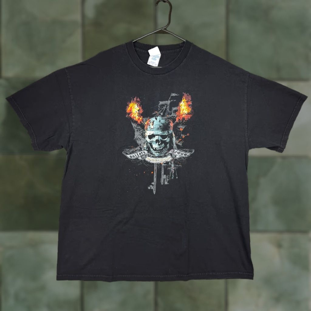 Vintage VTG Pirates Of The Caribbean Sailors Grave Skull Movie Promo T Shirt Size XL Mens Black Cotton Knit Logo Crew Neck Short Sleeve Vintage Size US XL / EU 56 / 4 - 1 Thumbnail