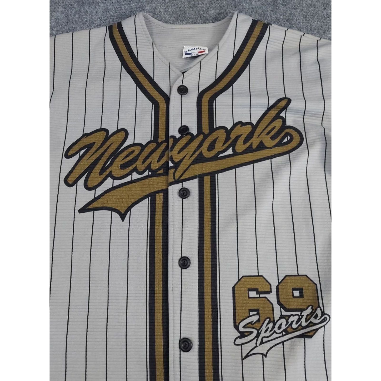 Vintage New York Jersey Mens Large Gray Striped Baseball Button Usa Sports Sample, Men's — image 2 of 6
