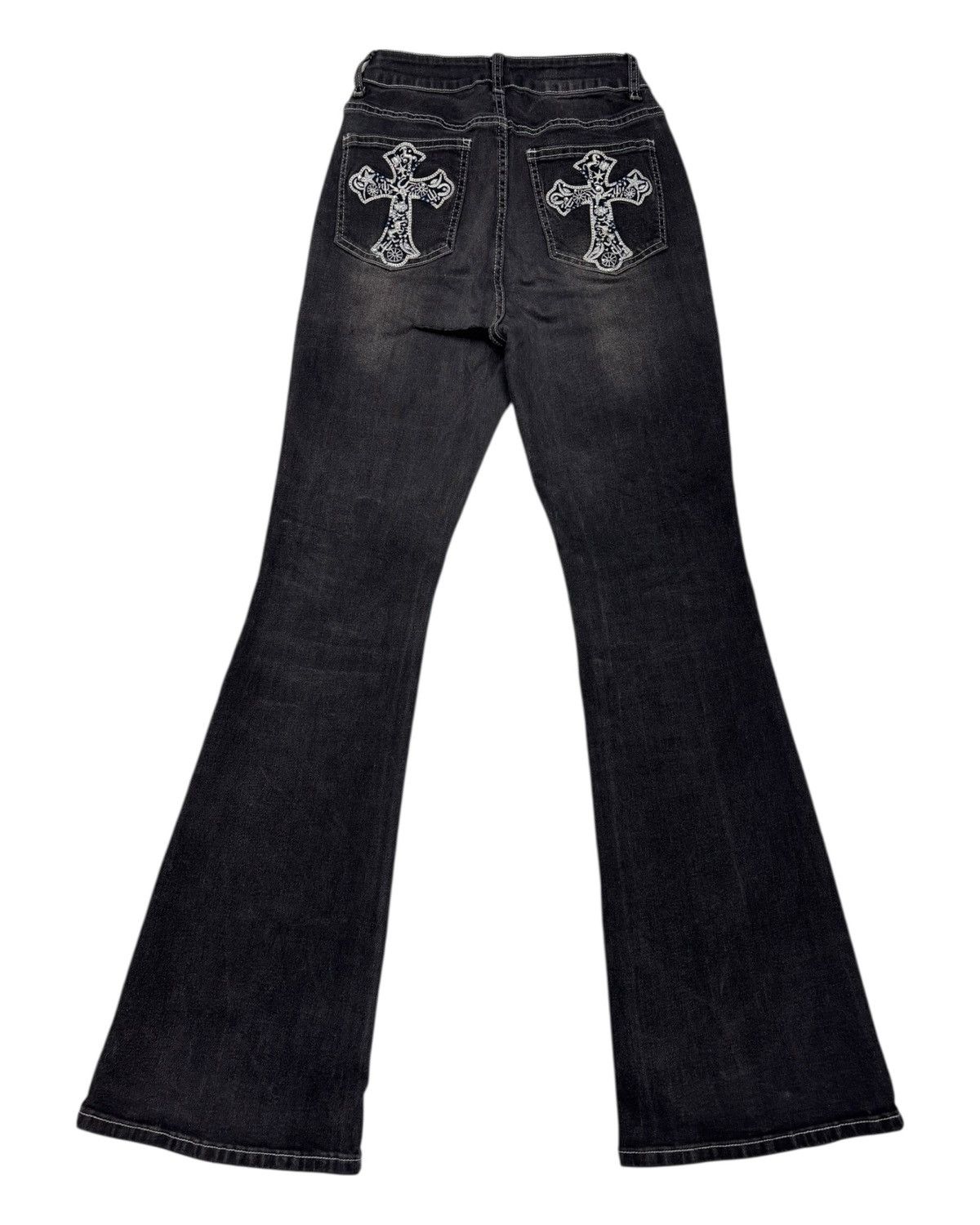 Le Grande Bleu (L.G.B.) 🔥VINTAGE FLARED JEANS CROSS INSPIRED CHROME HEART JEANS Size 23" - 5 Thumbnail