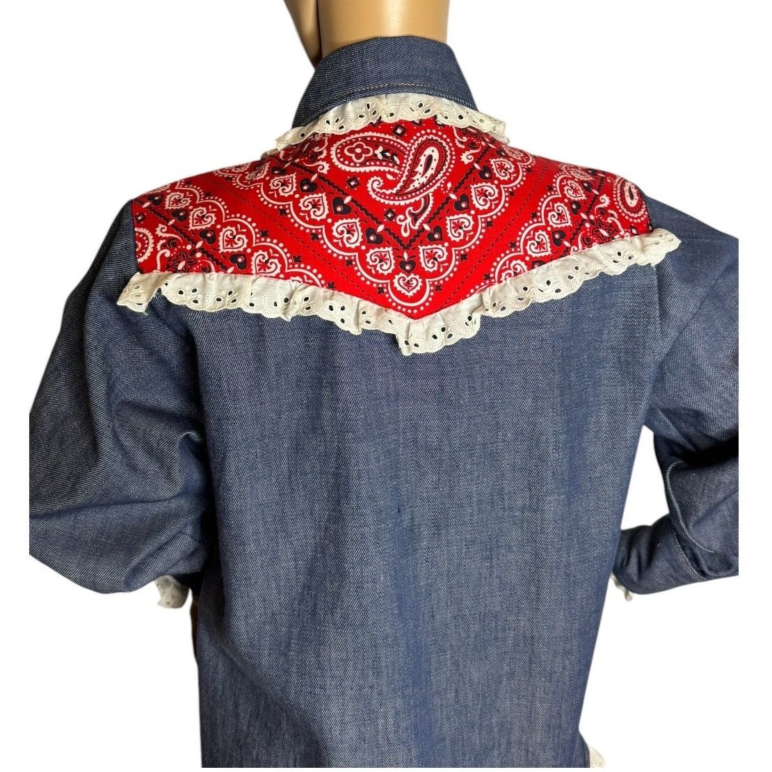 Vintage Vtg Bar C authentic western denim shirt dagger collar eyelet Size M / US 6-8 / IT 42-44 - 5 Thumbnail