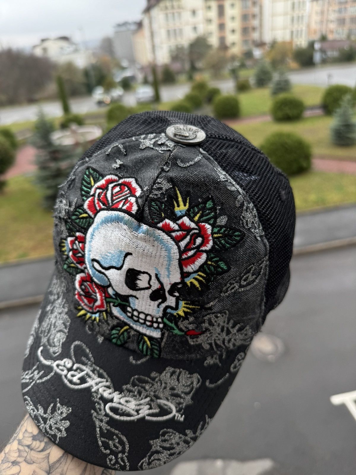 Ed Hardy Don Ed Hardy Skull Tattoo American Trapper cap hat Size ONE SIZE - 3 Thumbnail