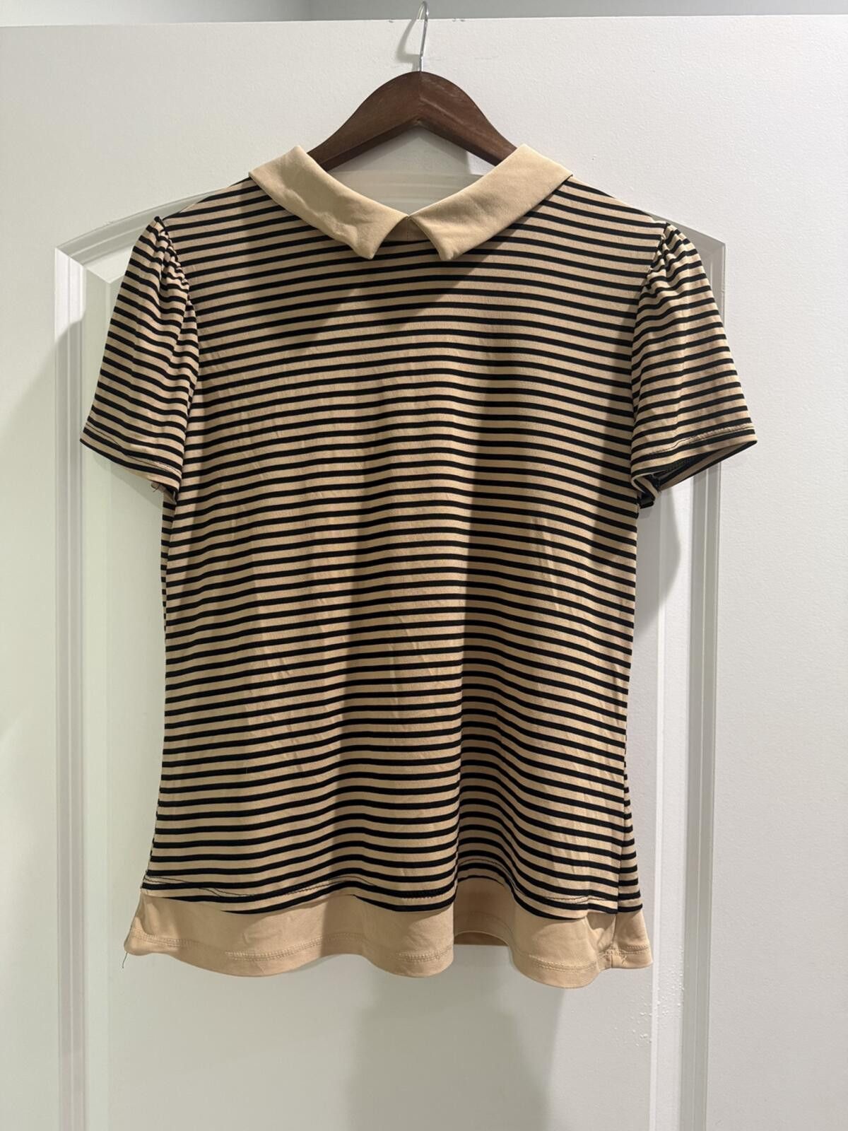 Other Women’s Tan & Black Striped Polo-Collar Top Size S / US 4 / IT 40 - 3 Thumbnail