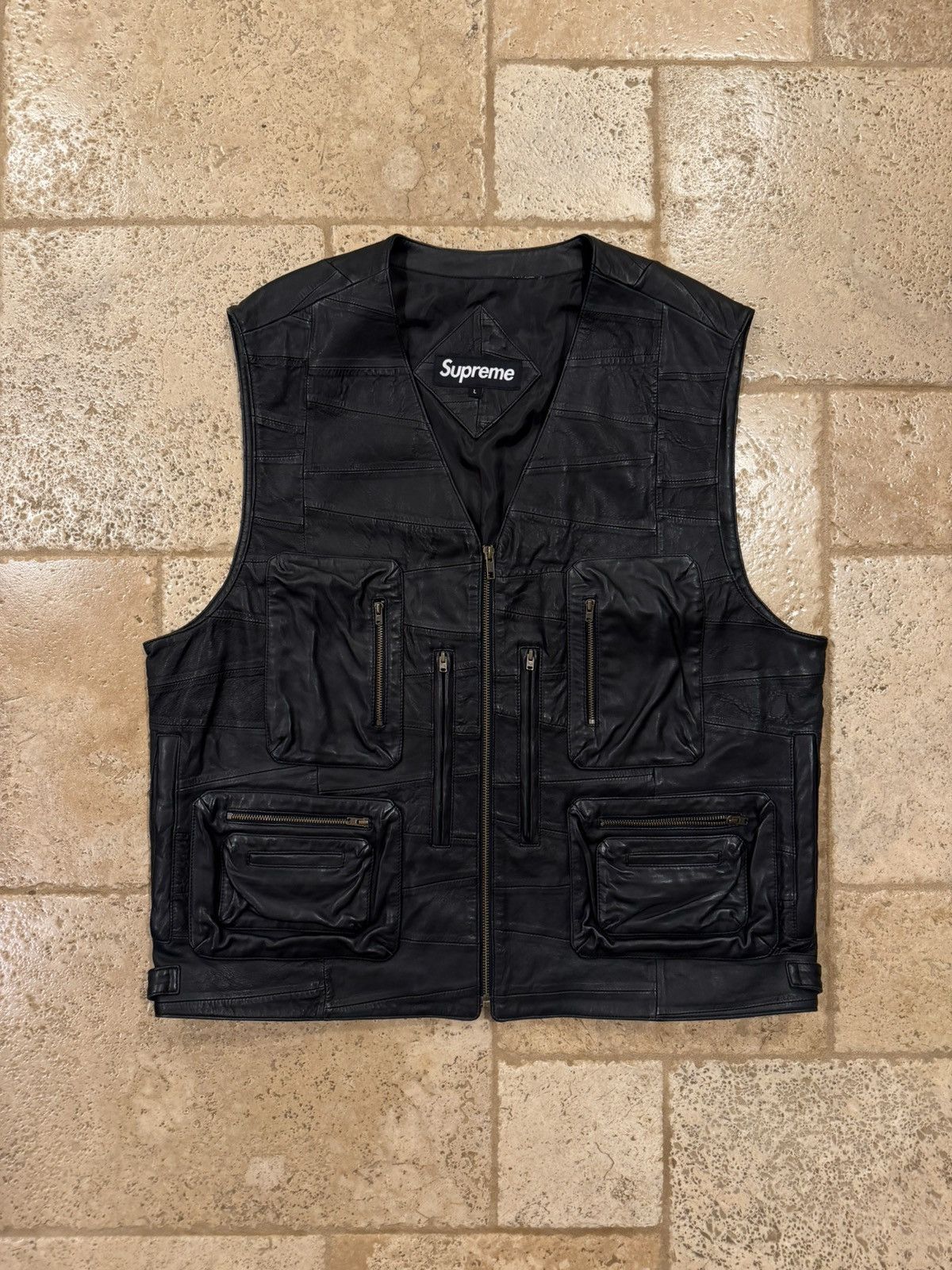Supreme Supreme SS23 Patchwork Leather Cargo Black Vest | Grailed