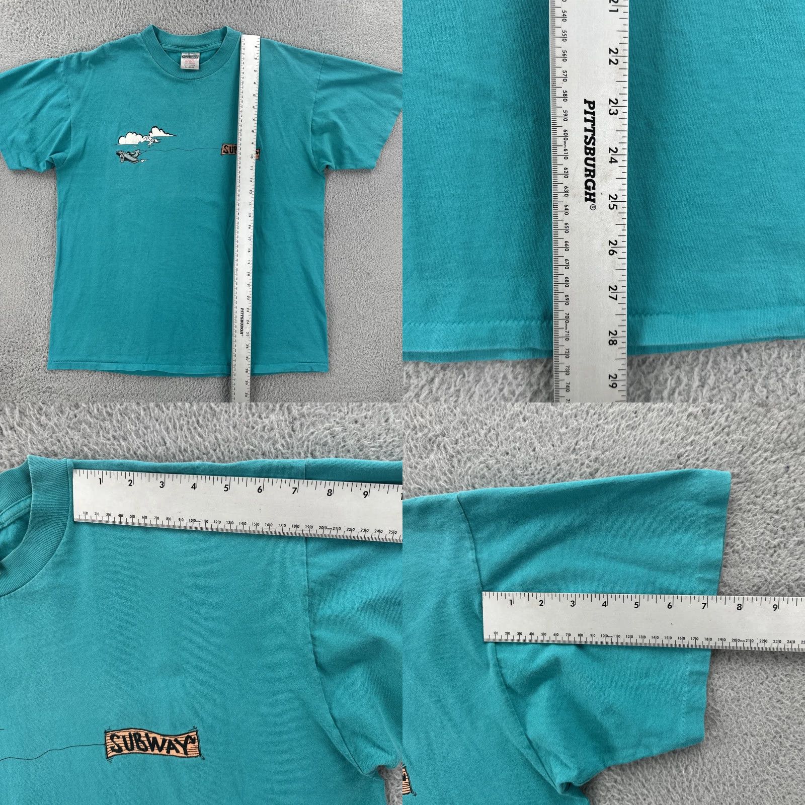 Vintage VINTAGE Oneita Mens XL Green Single Stitch Shirt USA 90s Subway Sandwiches Promo Crew Neck Short Sleeve Mens Shirt Blue/Green 90s Theme Size US XL / EU 56 / 4 - 9 Thumbnail