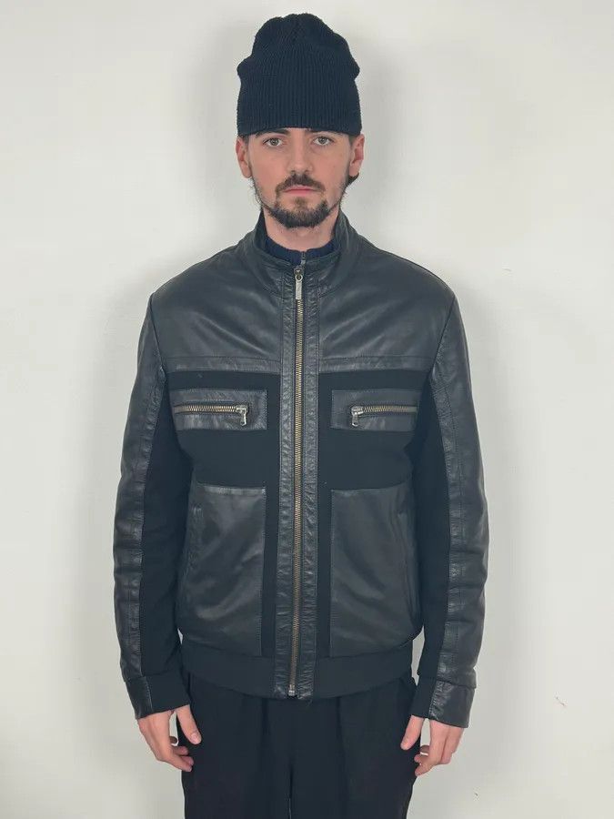 Dirk Bikkembergs 2010s Dirk Bikkembergs Black Hybrid Leather Biker Jacket Size US M / EU 48-50 / 2 - 2 Thumbnail