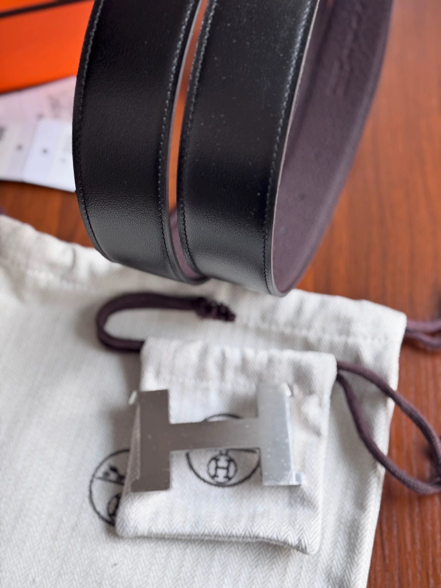 Hermes HERMES Constance Men Black/Chocolate Belt 90 Brushed Silver Size ONE SIZE - 6 Thumbnail