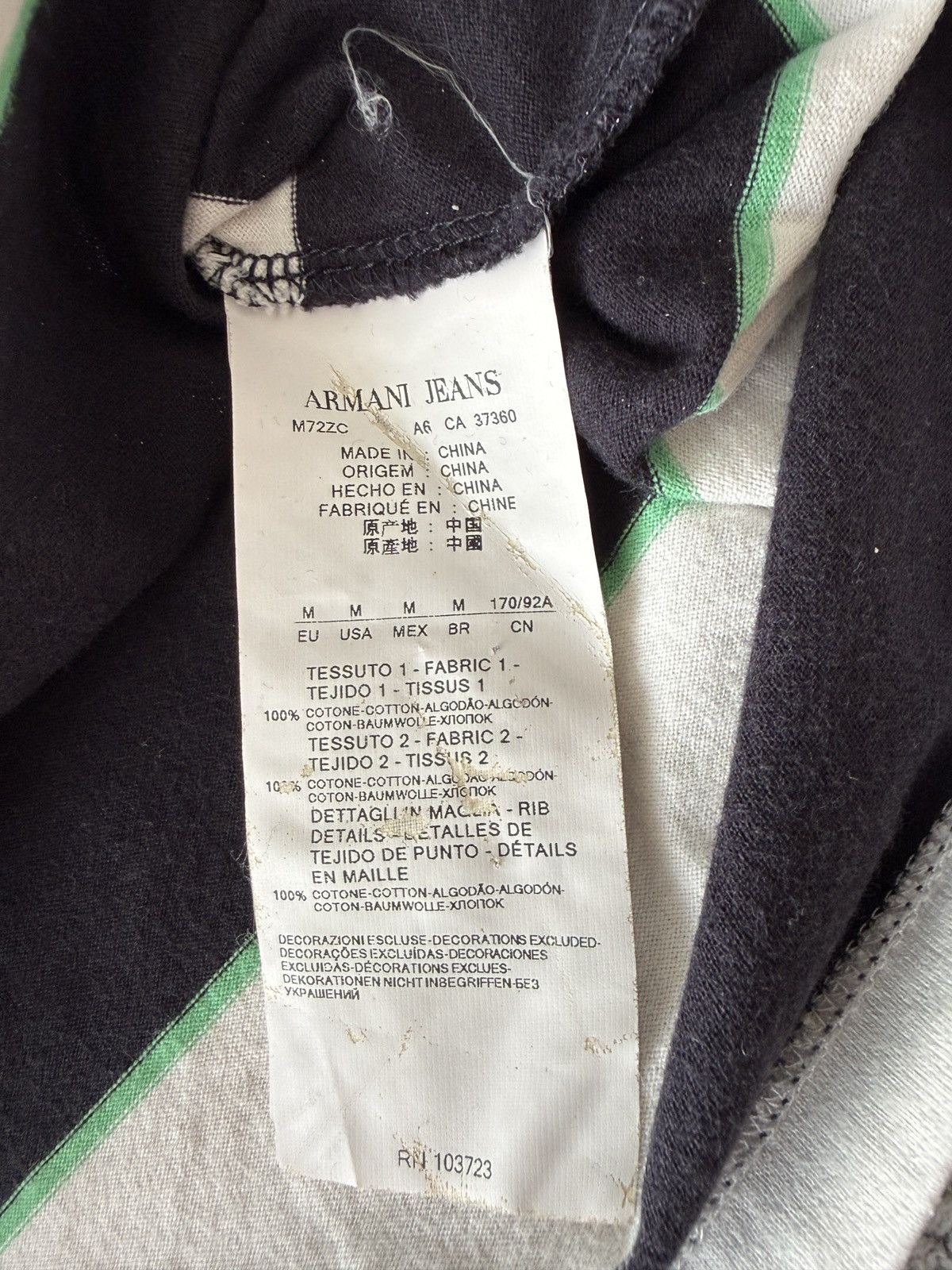Armani Polo Armani Jeans AJ Originale Righe Blu/Verde Cotone Tail M Size US M / EU 48-50 / 2 - 7 Thumbnail