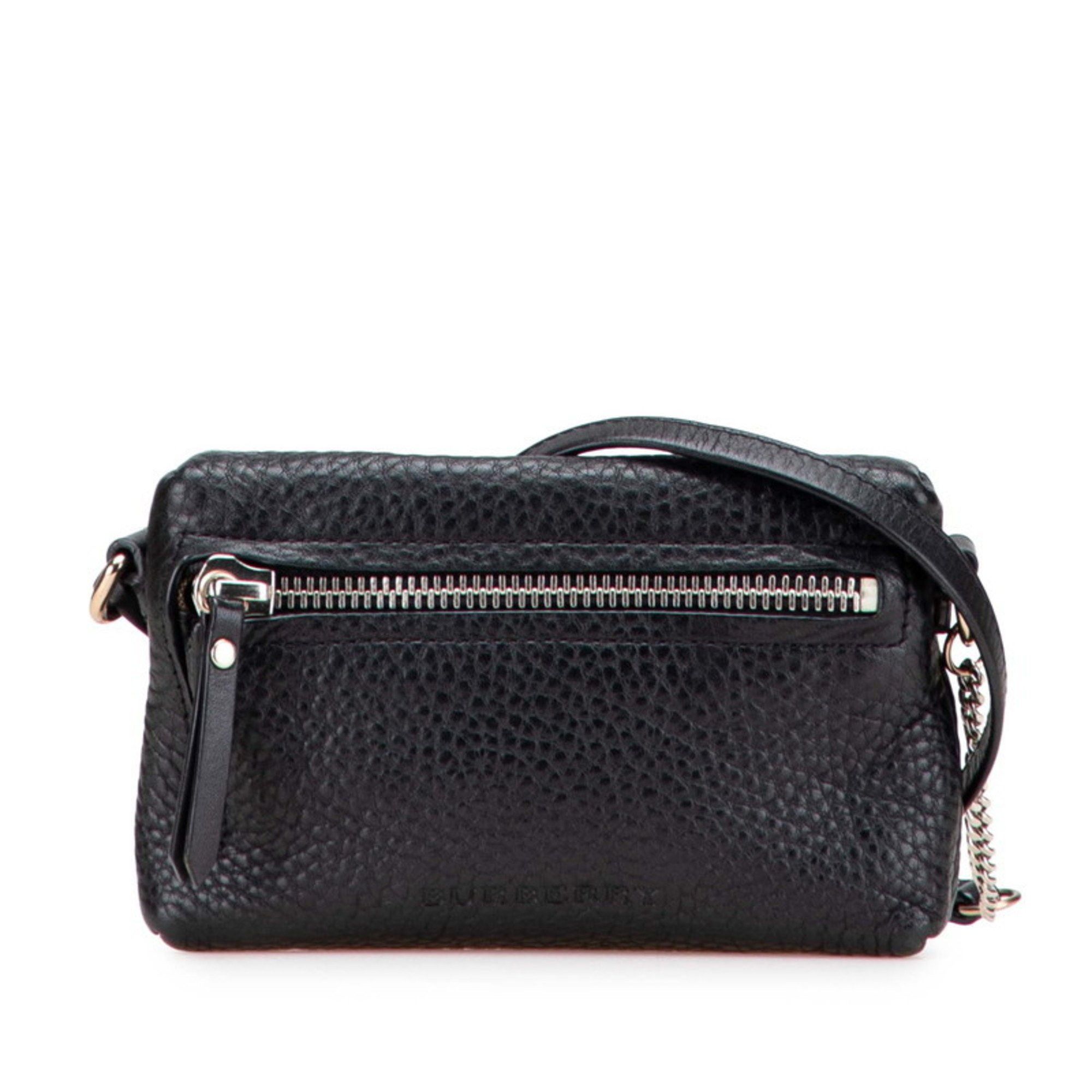 Burberry Nova Check Crossbody Shoulder Bag Pochette Black Leather Women's BURBERRY