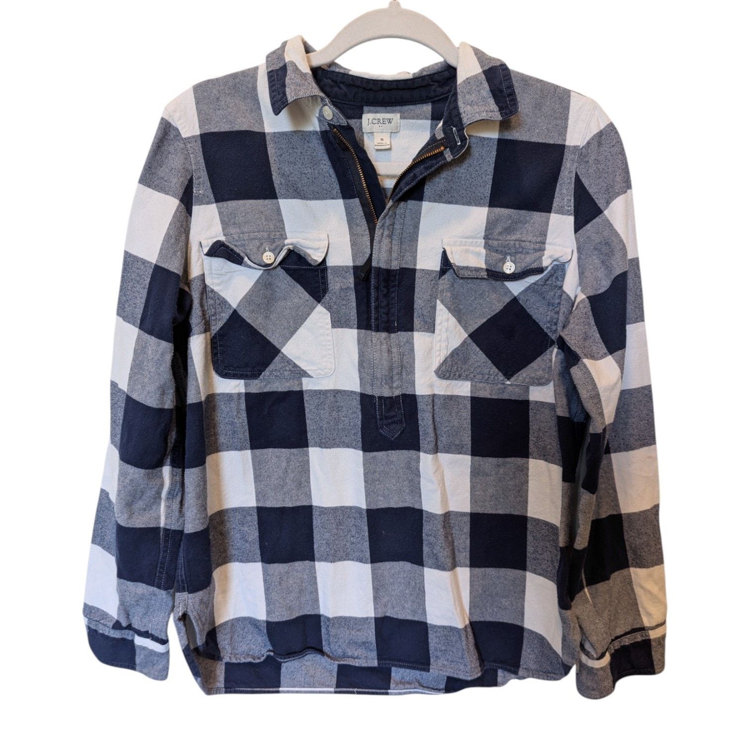 J.Crew J. Crew Buffalo Check Blue Half Zip Shirt Jacket Shacket Size S / US 4 / IT 40 - 2 Thumbnail