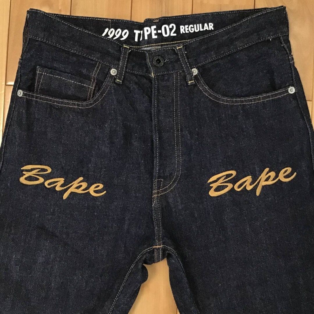 Bape BAPE HEAD logo embroidered denim pants a bathing ape ★size S Size US 30 / EU 46 - 4 Thumbnail