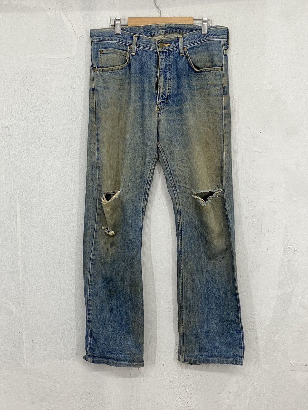 If Six Was Nine × Lee × Vintage Lee Distressed Crazy Thrash Mud Washed Straight Cut Size US 32 / EU 48 - 1 Thumbnail