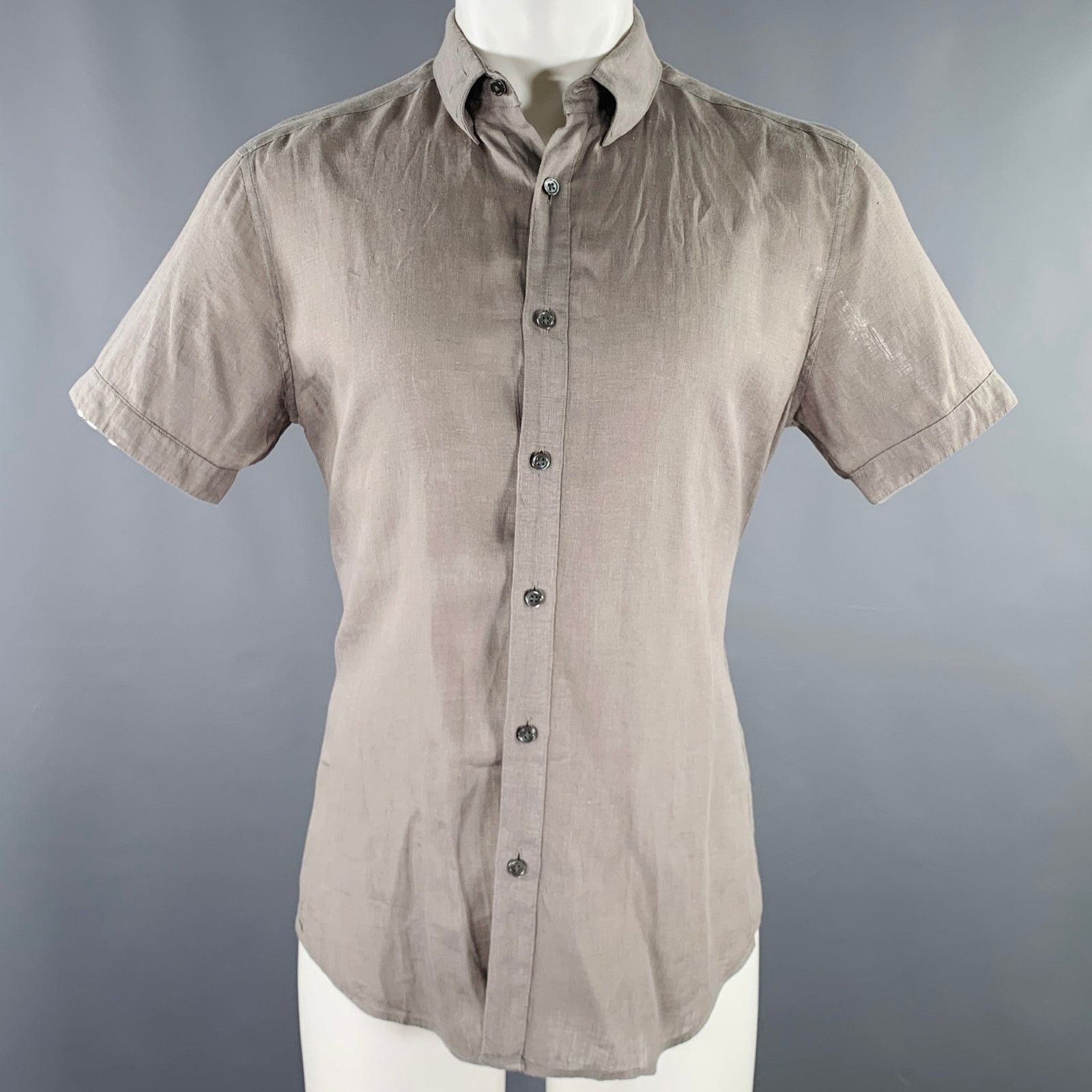 Theory THEORY Size S Grey Linen Button Down Short Sleeve Shirt Size US S / EU 44-46 / 1 - 1 Thumbnail
