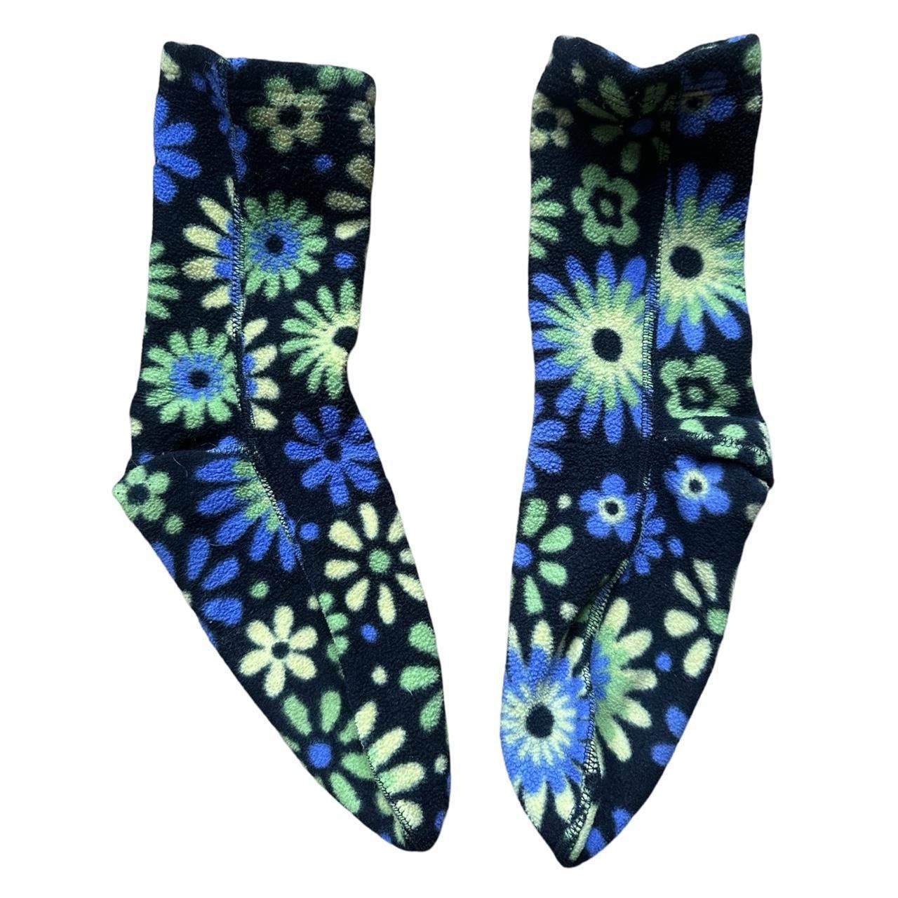 Vintage Black floral fleece thermal socks Size ONE SIZE - 2 Thumbnail