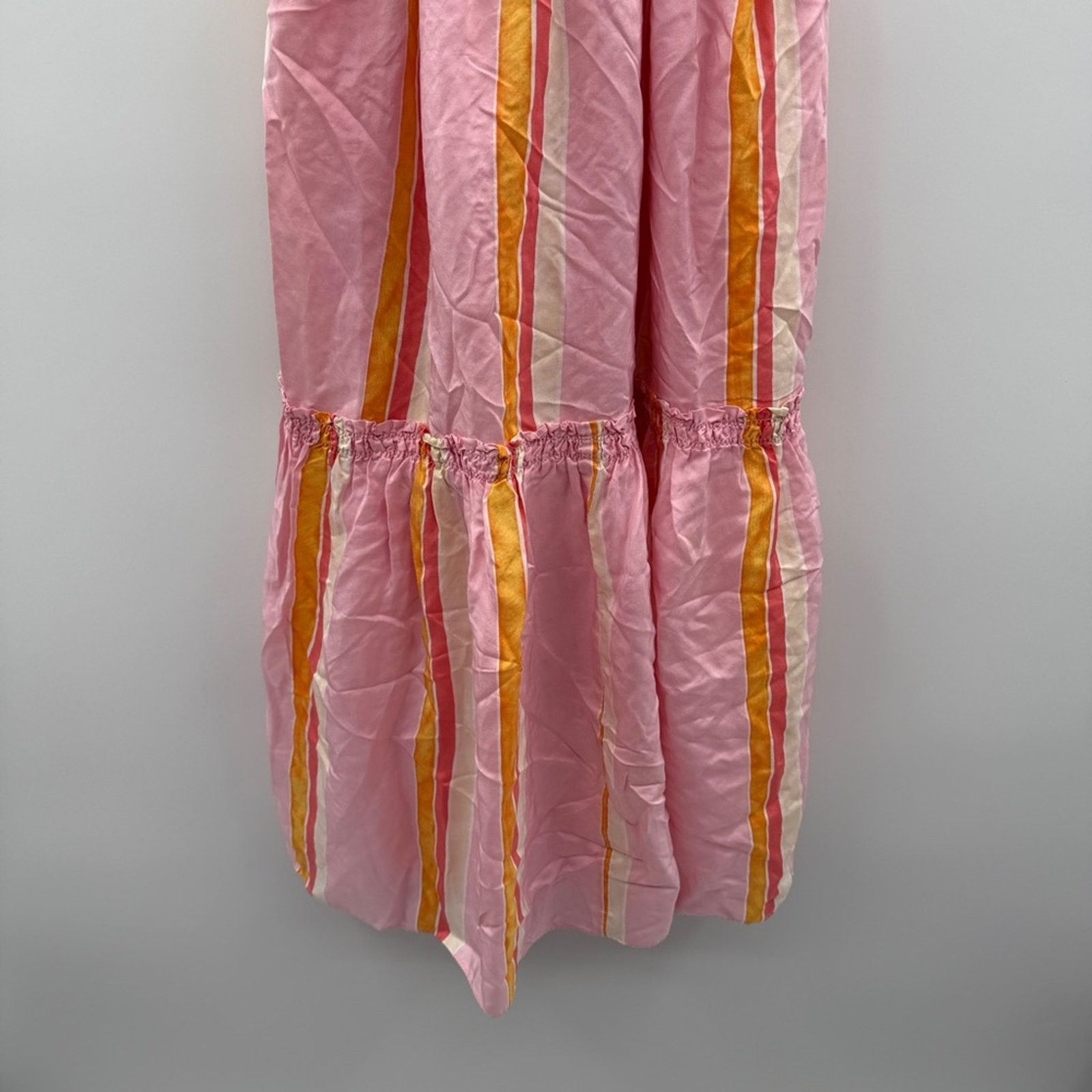 Club Monaco Club Monaco Amirra Silk Pink Multi Stripe Tiered Midi Dress Size XS / US 0-2 / IT 36-38 - 5 Thumbnail