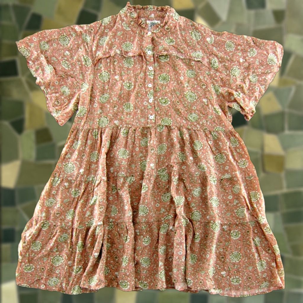 Vintage Citrus Called To Surf Floral Short Sleeve Smock Dress XL Pink Rayon Size 40" / US 18 - 1 Thumbnail