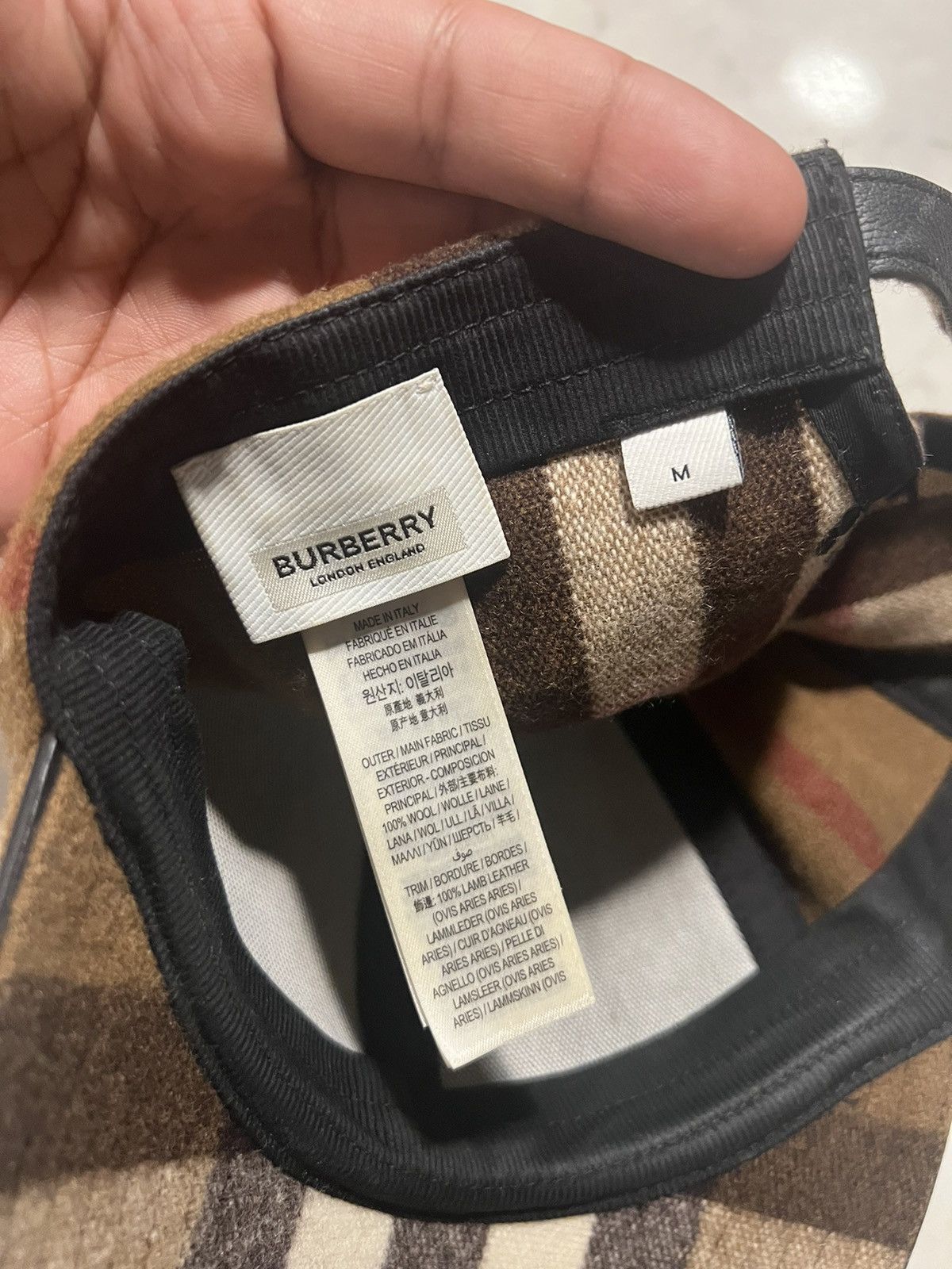 Burberry Burberry Lambskin Trim Check Wool Baseball Cap Size ONE SIZE - 6 Thumbnail