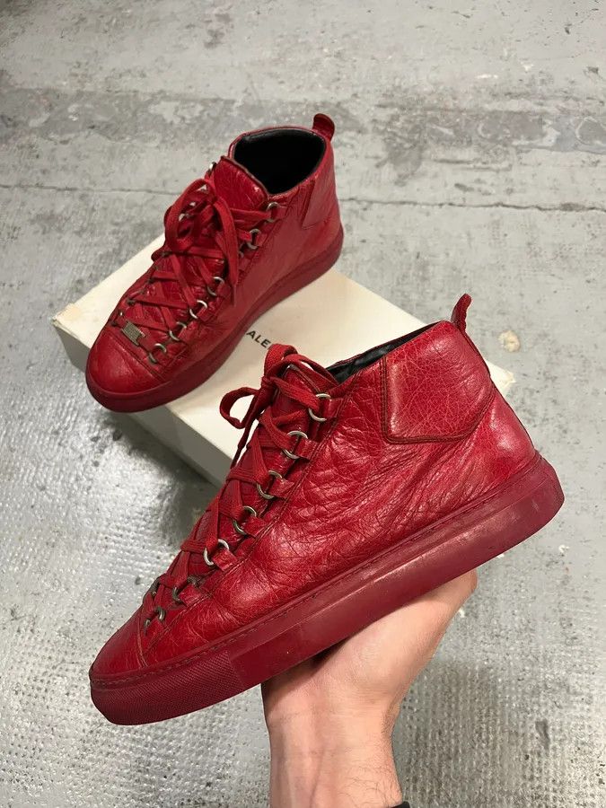 Balenciaga Balenciaga Arena Red Leather High-Top Sneakers Size US 7.5 / EU 40-41 - 1 Thumbnail