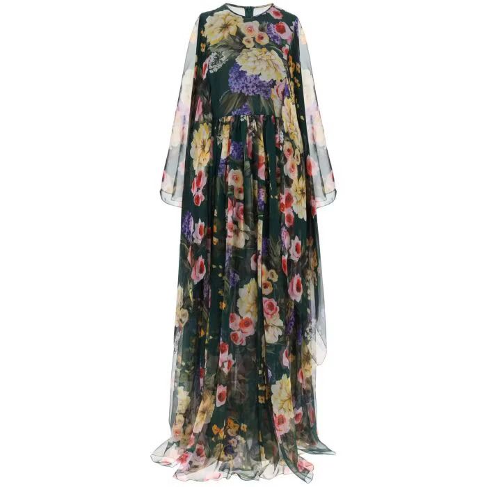 image of Dolce Gabbana O1S22I1N0424 Chiffon Maxi Dress In Green, Women's (Size Medium)