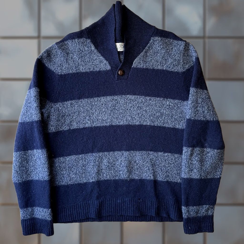 Vintage VINTAGE Shipley & Halmos Sweater XL Blue Striped Wool Pullover Shawl Collar Outerwear Size US XL / EU 56 / 4 - 1 Thumbnail