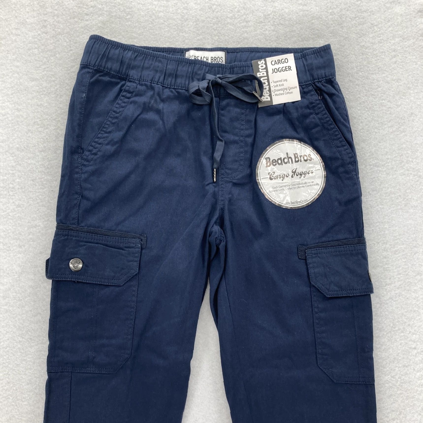 Vintage VINTAGE Beach Bros Cargo Jogger Pants Mens Small Navy Blue Tapered Drawstring Cotton NWT Size US 29 - 2 Thumbnail
