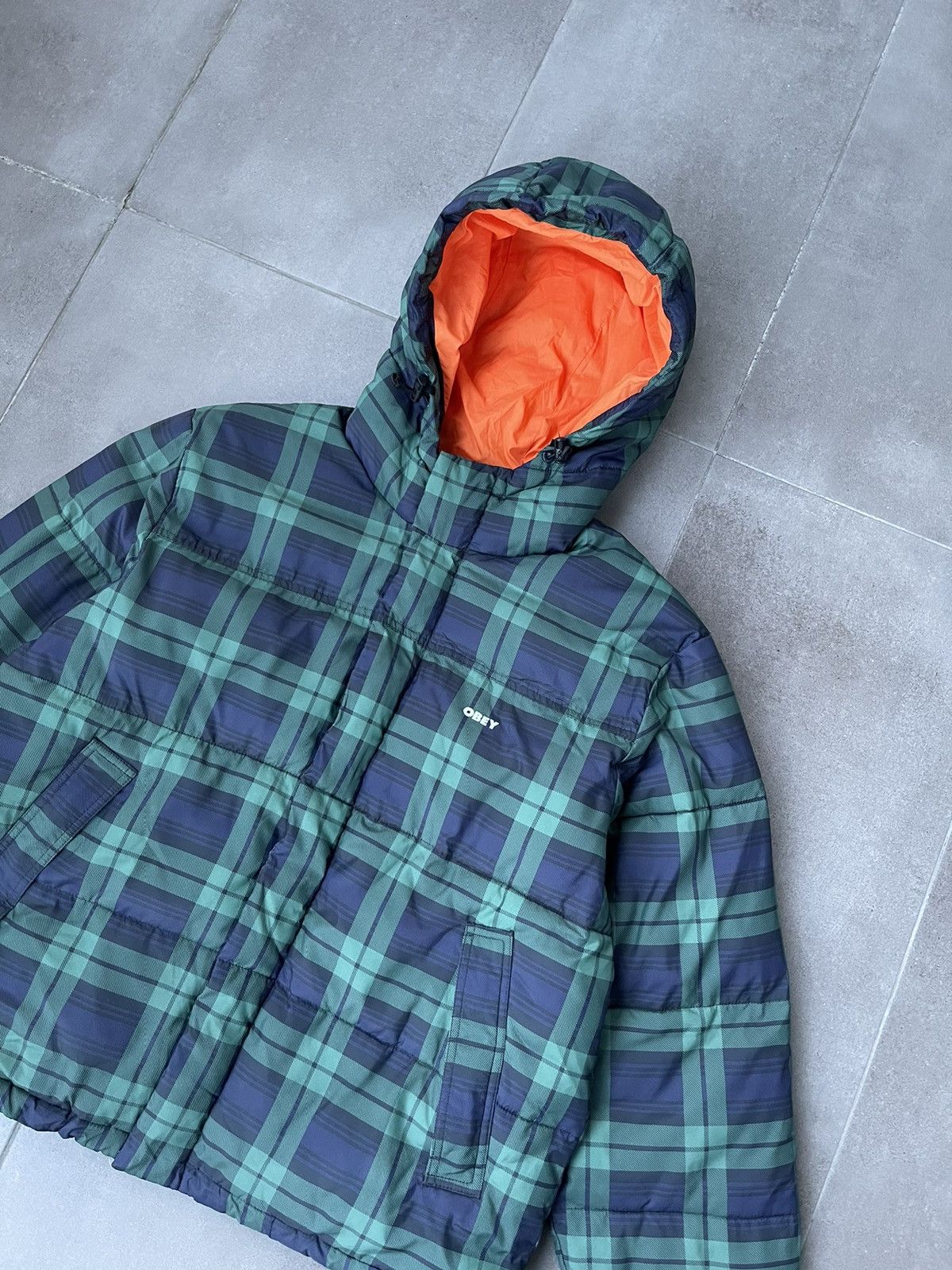 Obey Obey Small Logo Checkered Green Navy Puffer Jacket Size US S / EU 44-46 / 1 - 5 Thumbnail