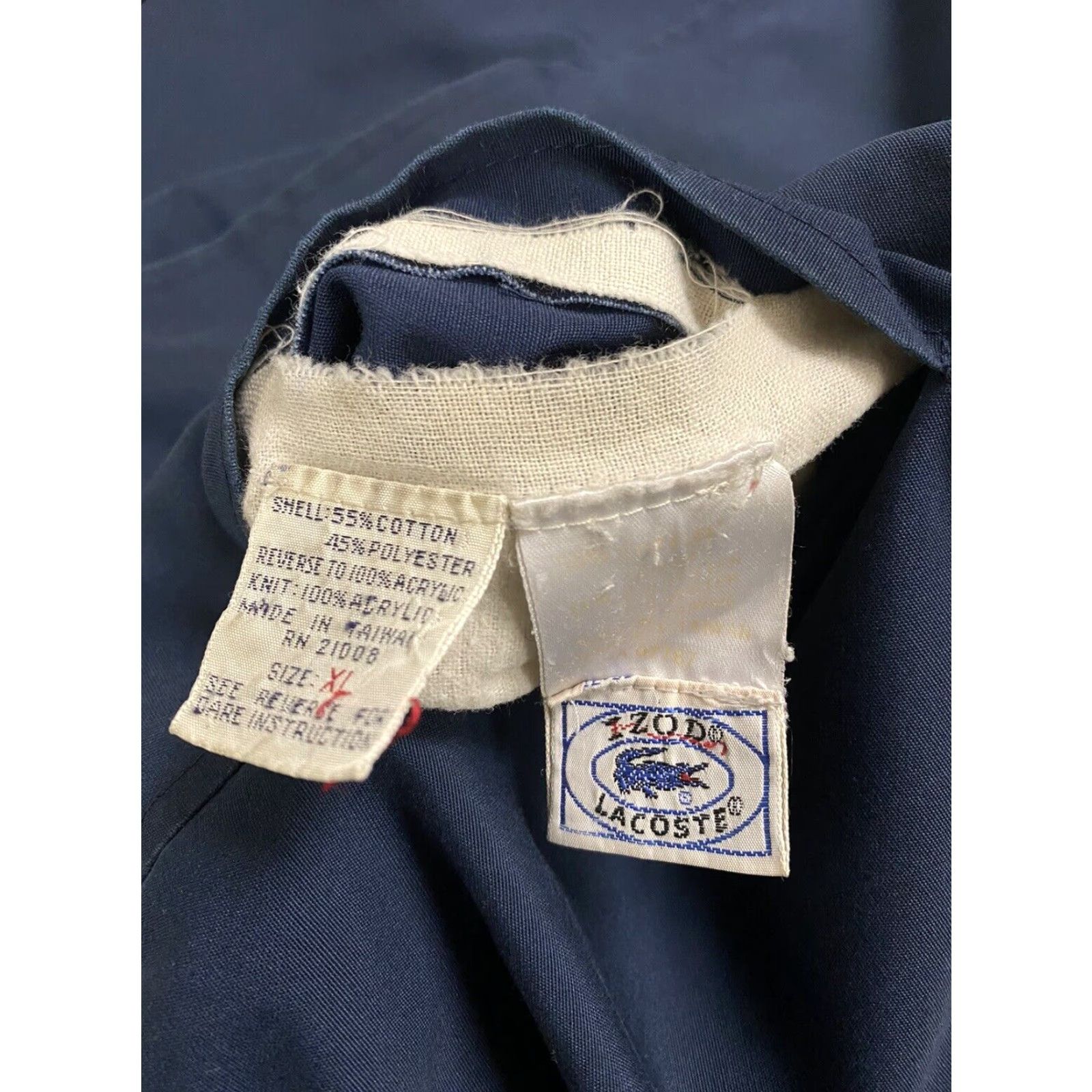 Vintage Izod Lacoste Reversible Bomber Jacket Men XL Navy Blue