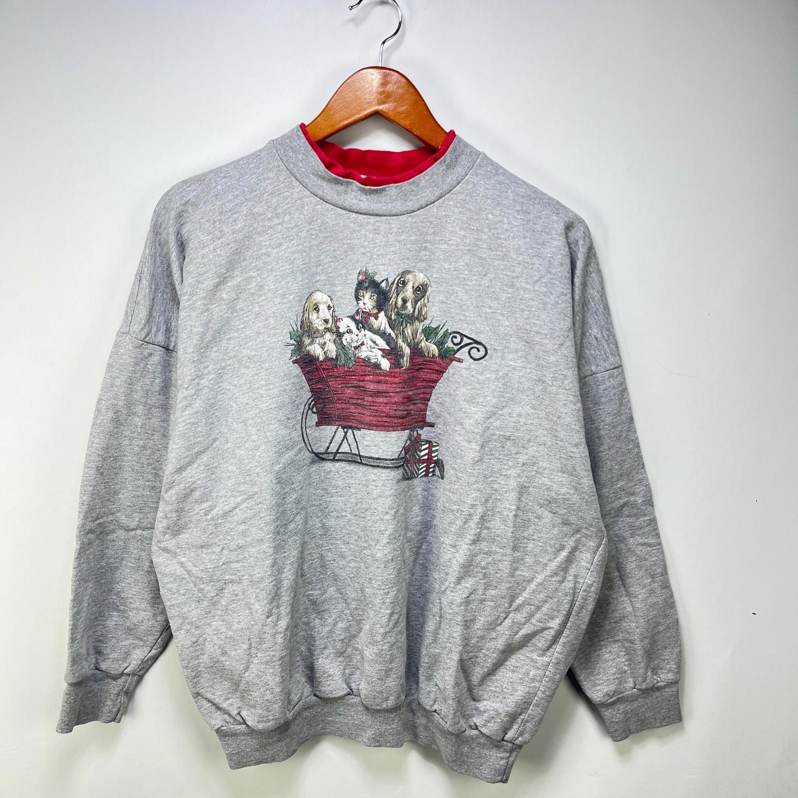 Vintage Vintage 90s Dog Cat Christmas Sweatshirt Womens Large XL Size L / US 10 / IT 46 - 1 Thumbnail