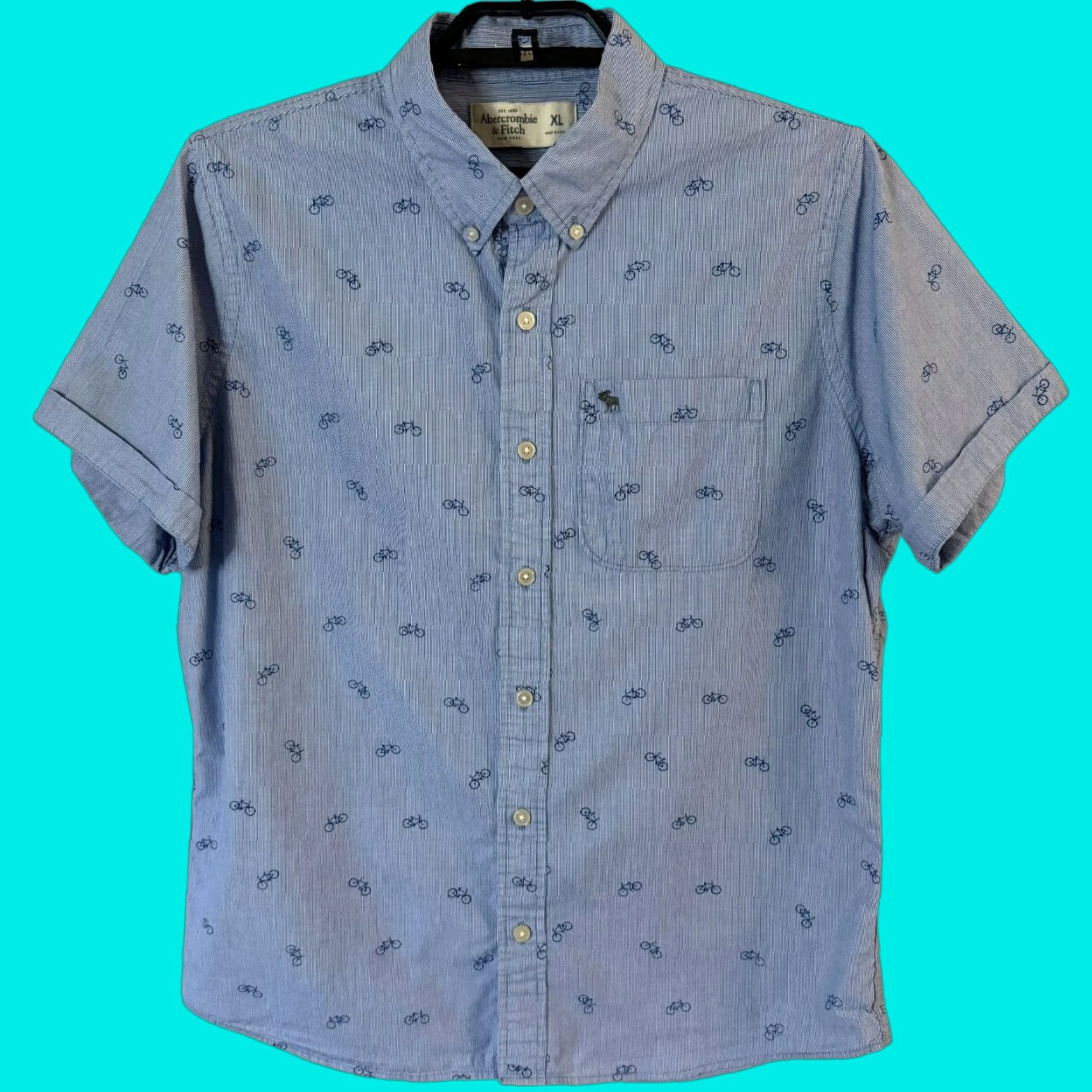 Abercrombie & Fitch Abercrombie & Fitch Shirt Blue Men's XL Short-Sleeve Button-Down Bicycle Print Size US XL / EU 56 / 4 - 1 Thumbnail